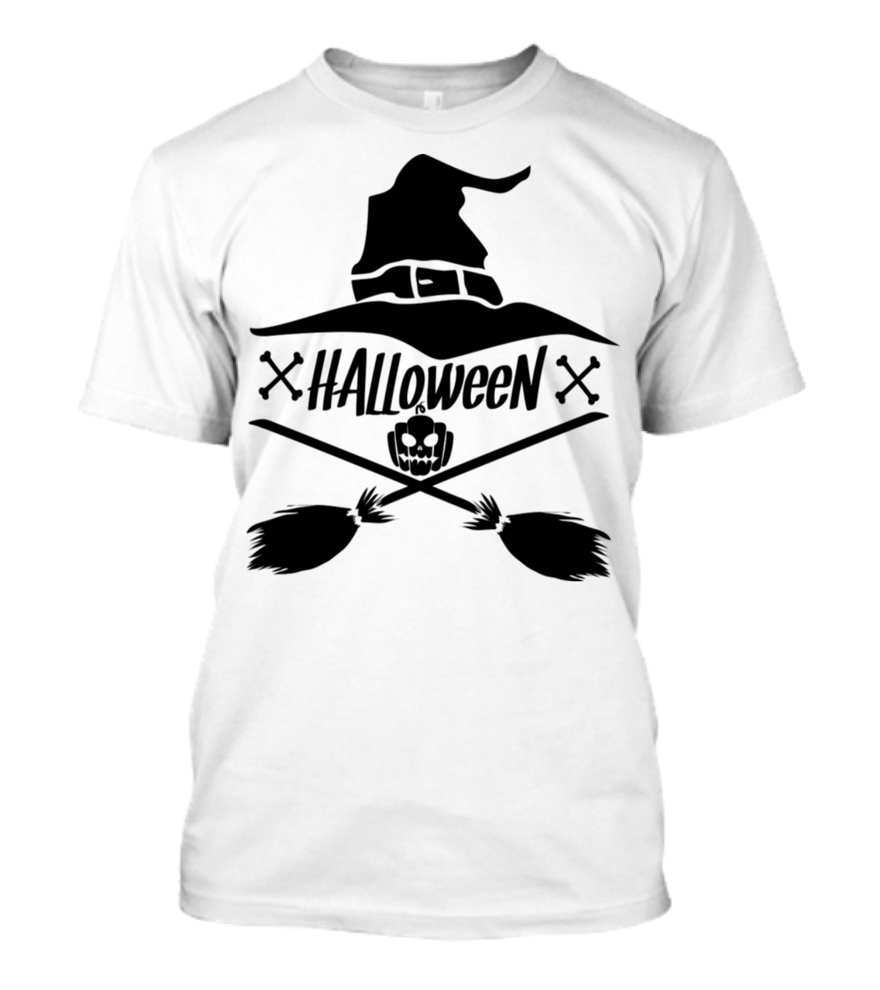 Halloween Funny Dad Guy Man Behind The Pumpkin Hat Brooms Crossbones T-Shirt