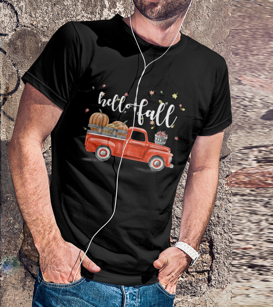 Hello Fall Vintage Pickup Pumpkin Patch Leaves T-Shirt