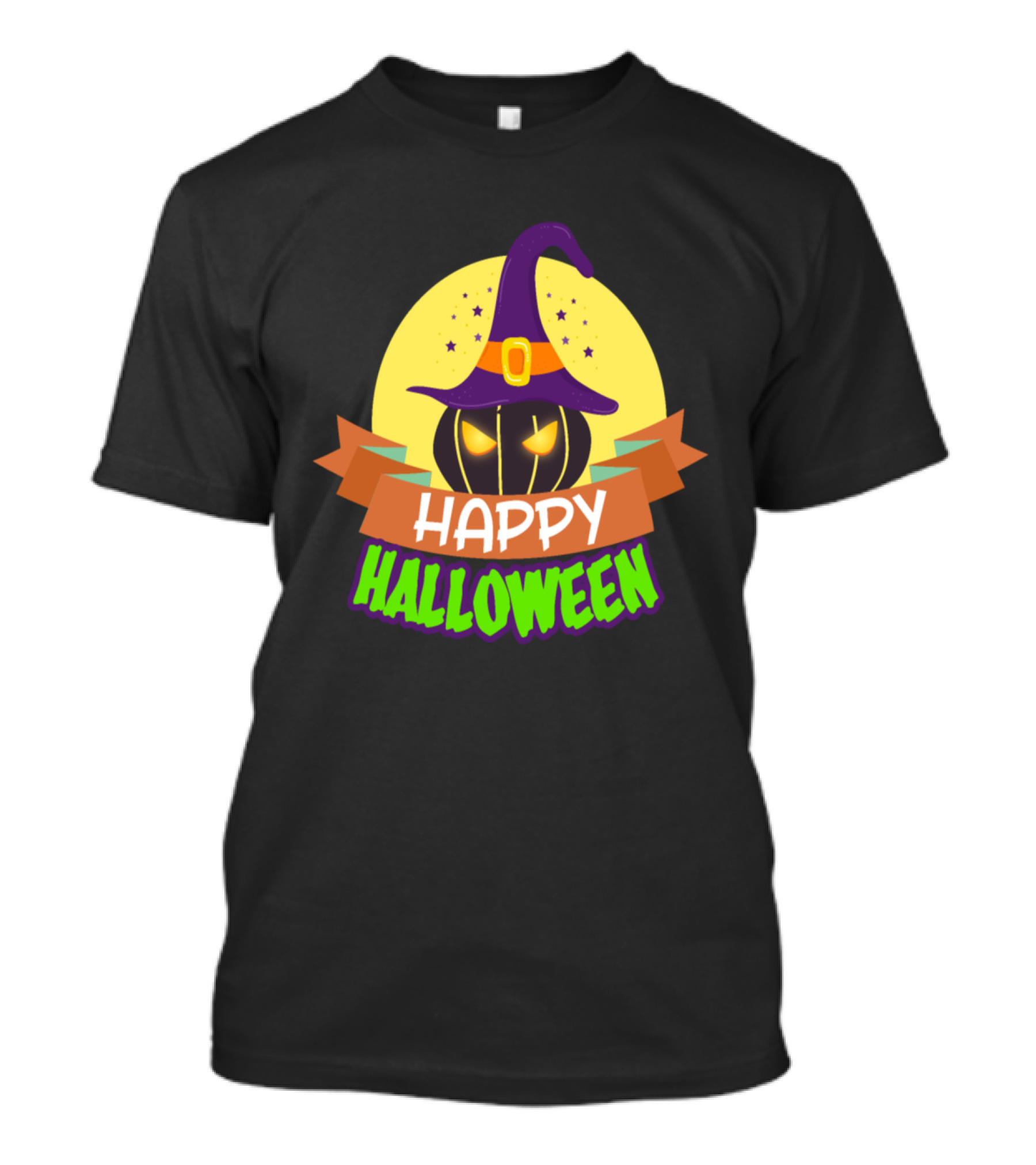 Happy Halloween Pumpkin Witch Hat With Scary Stars T-Shirt