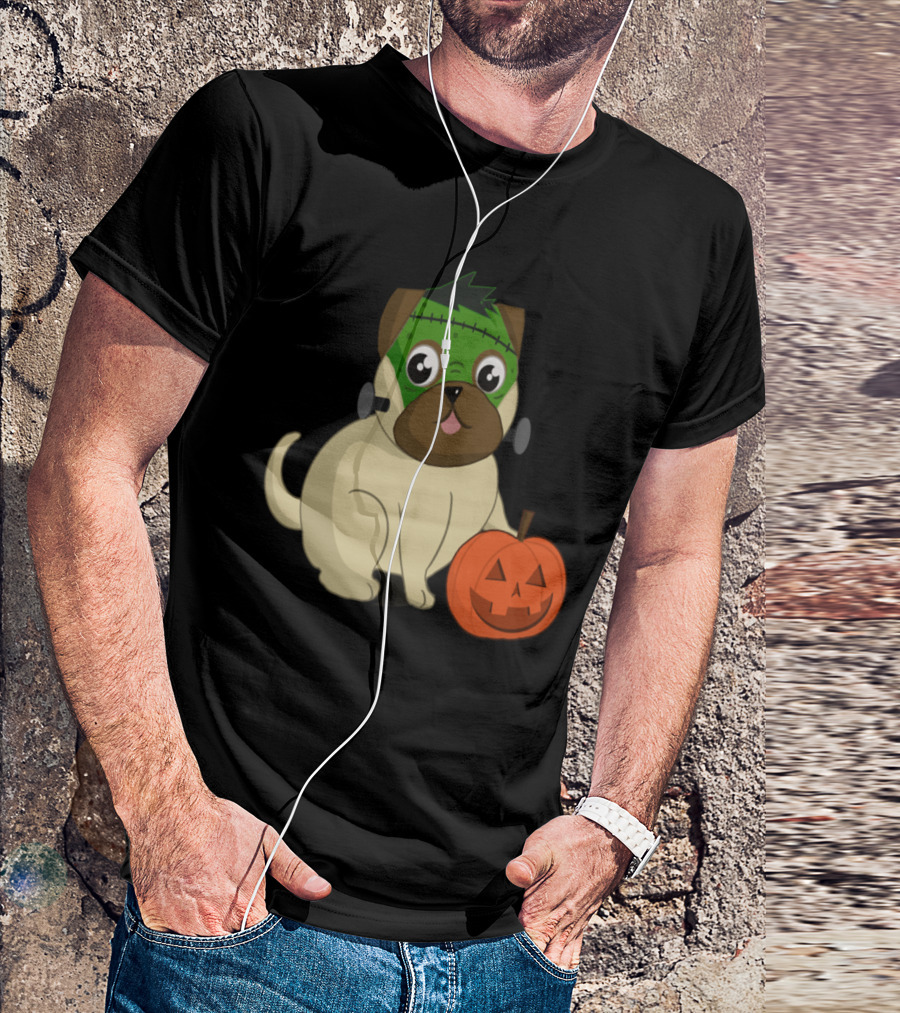 Funny Halloween Pug Frankenstein Pumpkin Dog T-Shirt