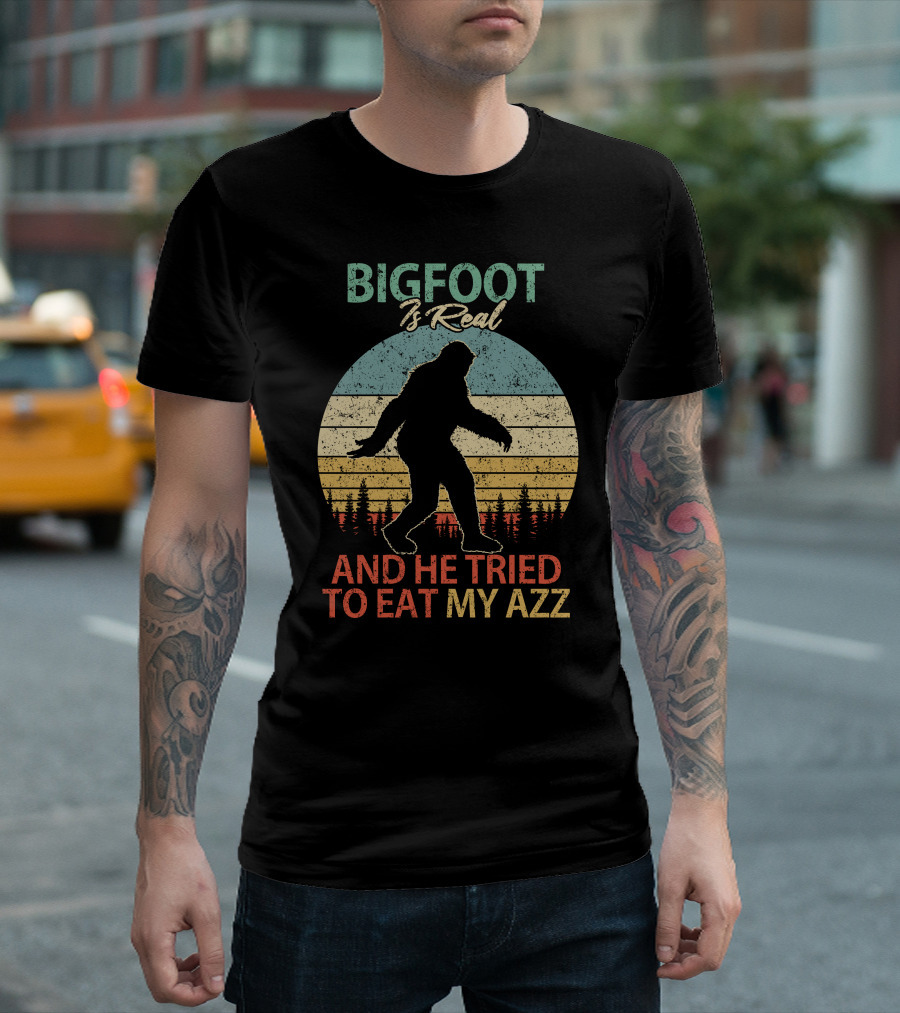 Bigfoot Is Real And He Tried to Eat My AZZ Retro Forest T-Shirt