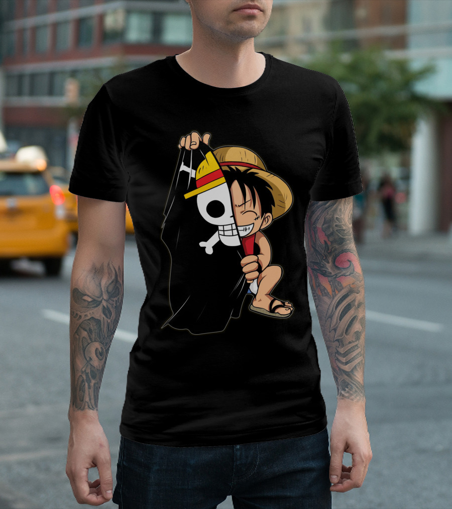 Luffy Pirate Hat Skull Flag Onepiece T-Shirt