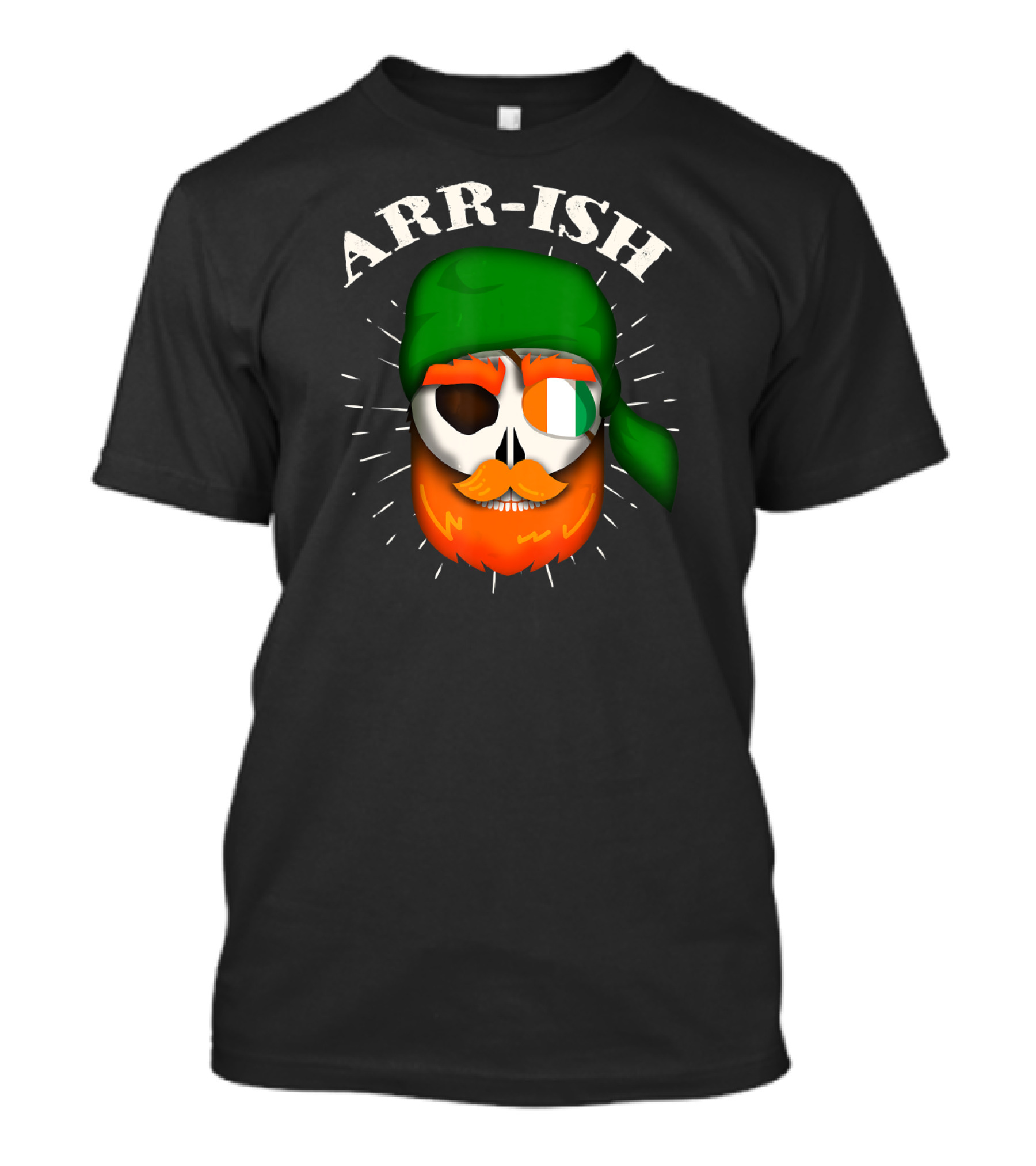 ARR-ISH Irish Pirate St Patrick's Day Skull With Green Bandana And Beard T-Shirt