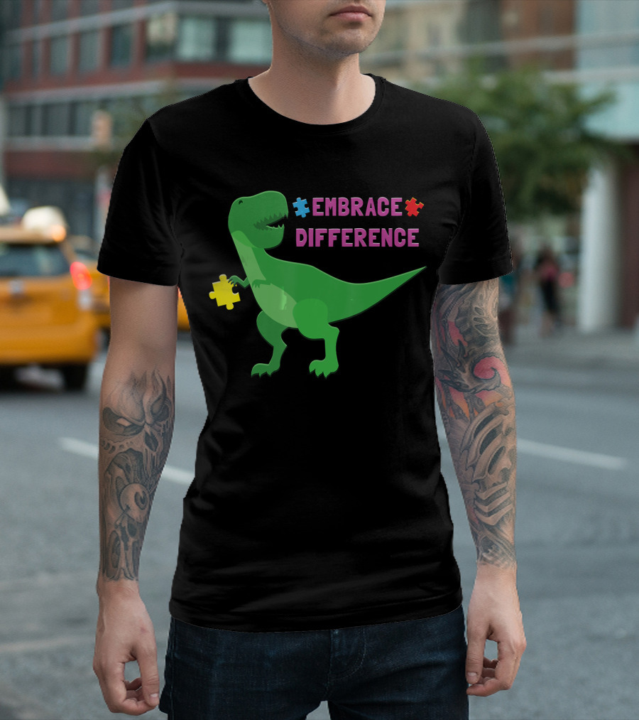 Embrace Difference Autism Awareness Dino Kids Women Men T-Shirt