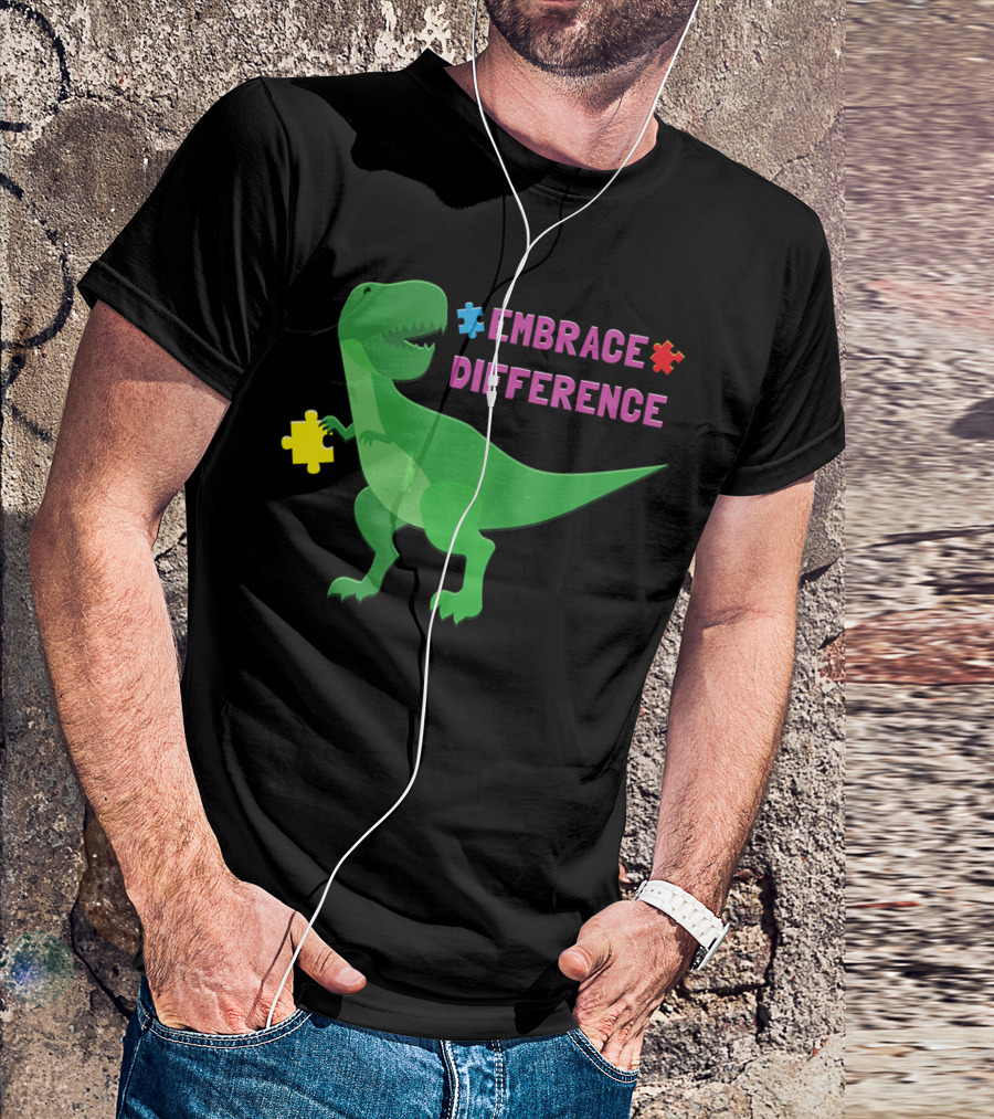 Embrace Difference Autism Awareness Dino Kids Women Men T-Shirt