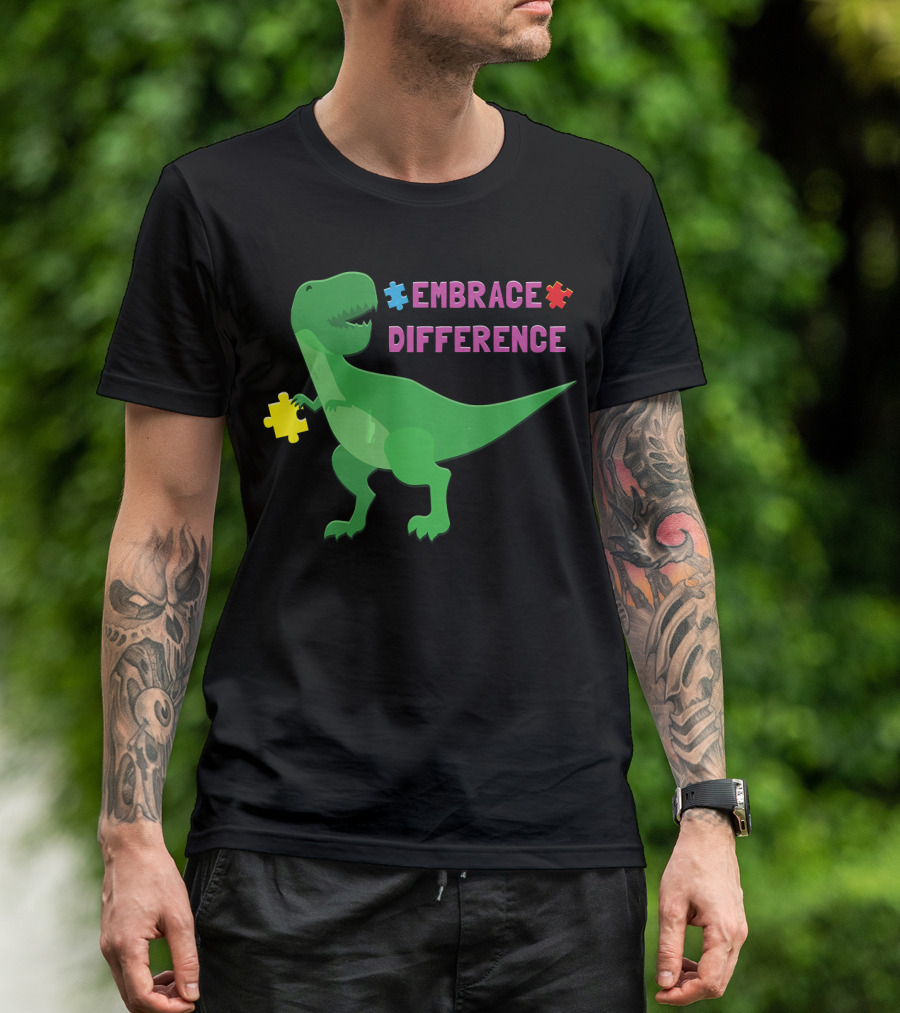 Embrace Difference Autism Awareness Dino Kids Women Men T-Shirt