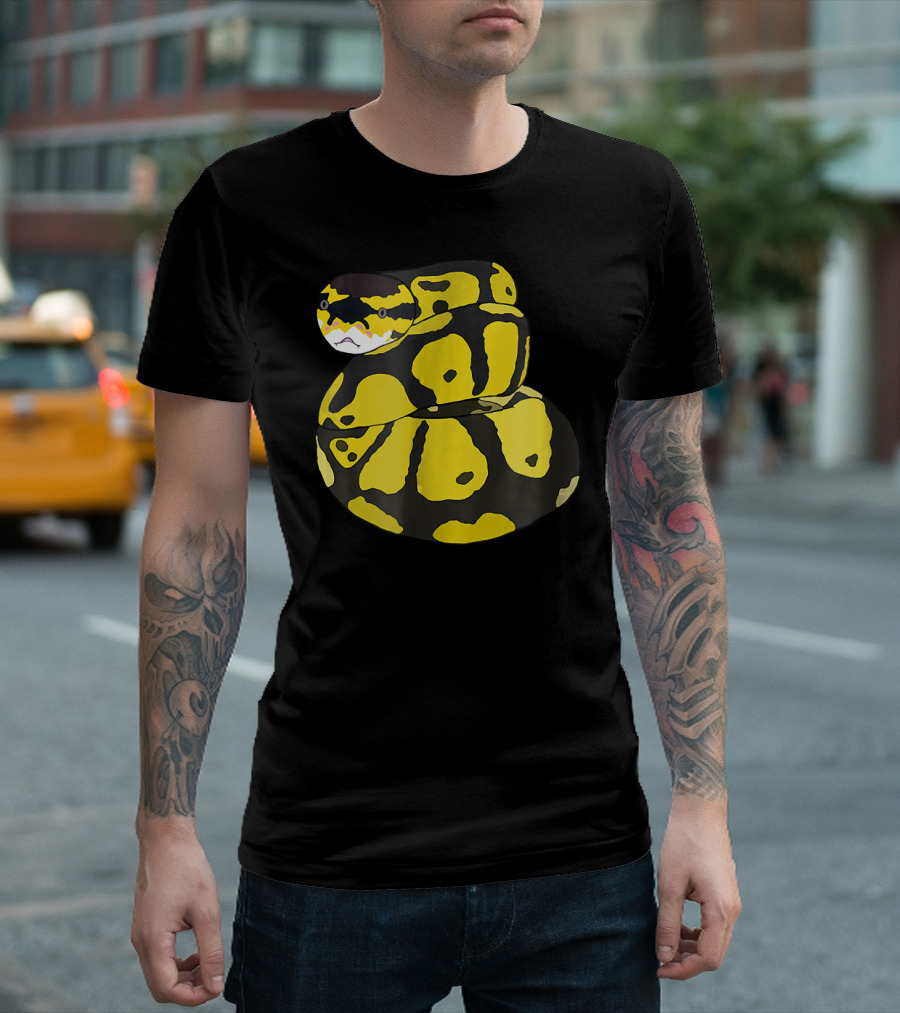 Baby Ball Python in a Coil for Repti Enthusiasts Yellow and Black T-Shirt