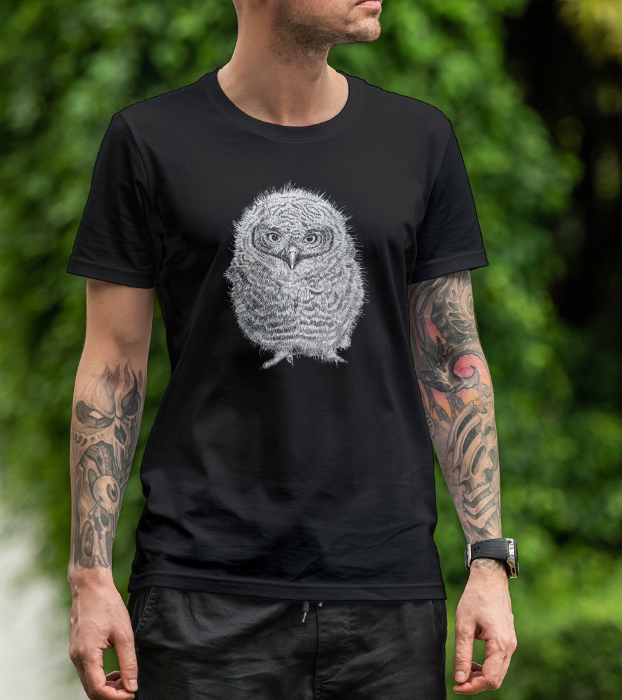 Baby Screech Owl Little Screecher Fluffy Feathered Bird T-Shirt