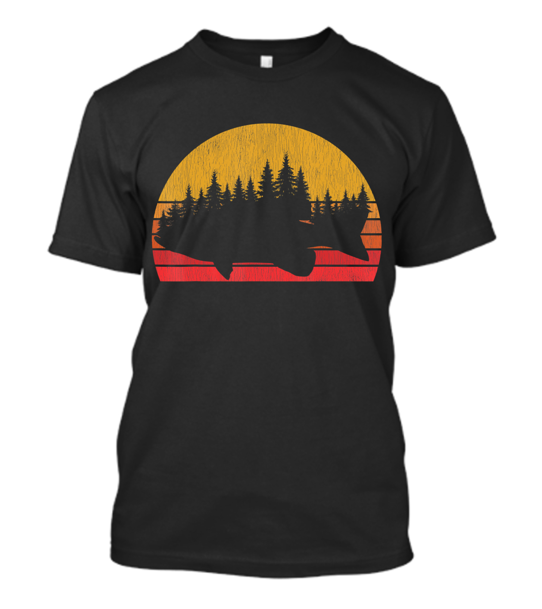Bass Fishing Forest Retro Largemouth Fisherman Vintage Sunset T-Shirt