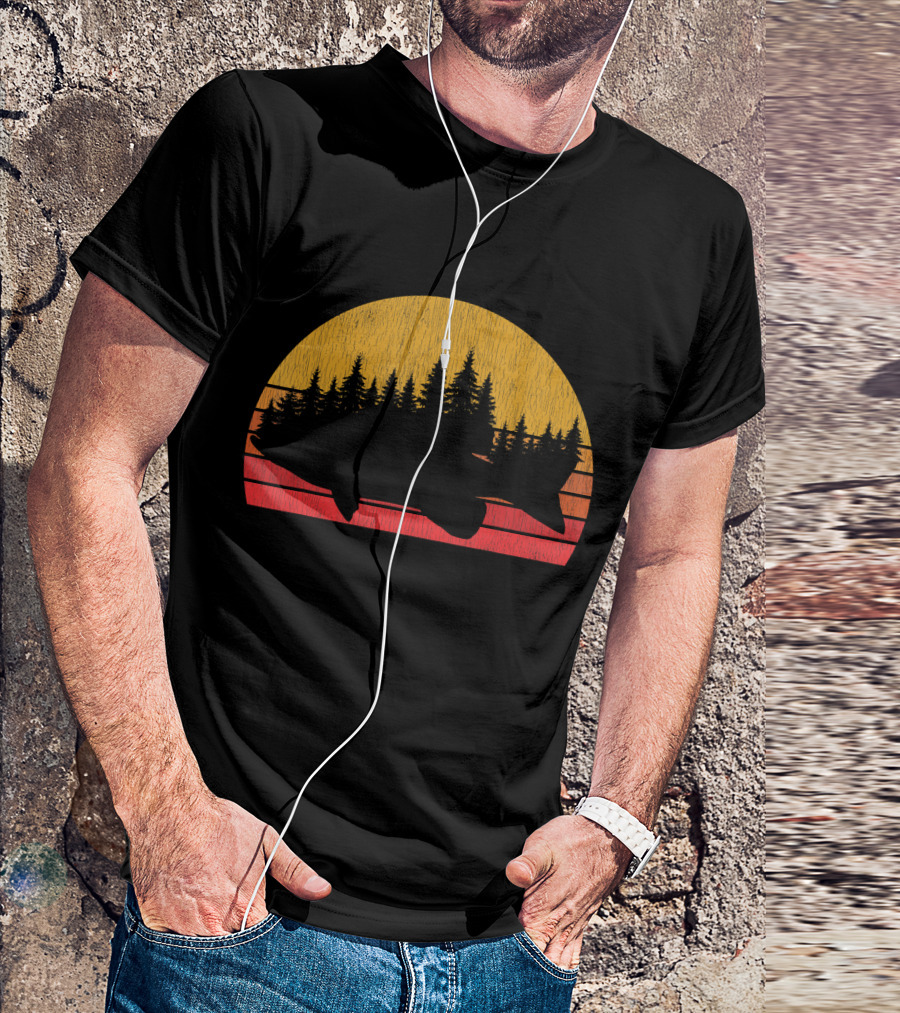 Bass Fishing Forest Retro Largemouth Fisherman Vintage Sunset T-Shirt