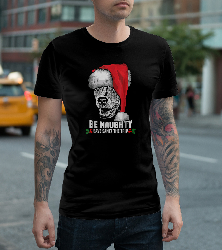 Be Naughty Save Santa the Trip Catahoula Leopard Dog Santa Hat T-Shirt