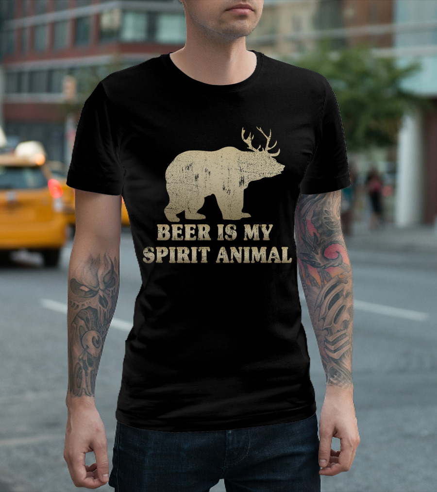Beer Is My Spirit Animal Bear with Deer Antlers T-Shirt