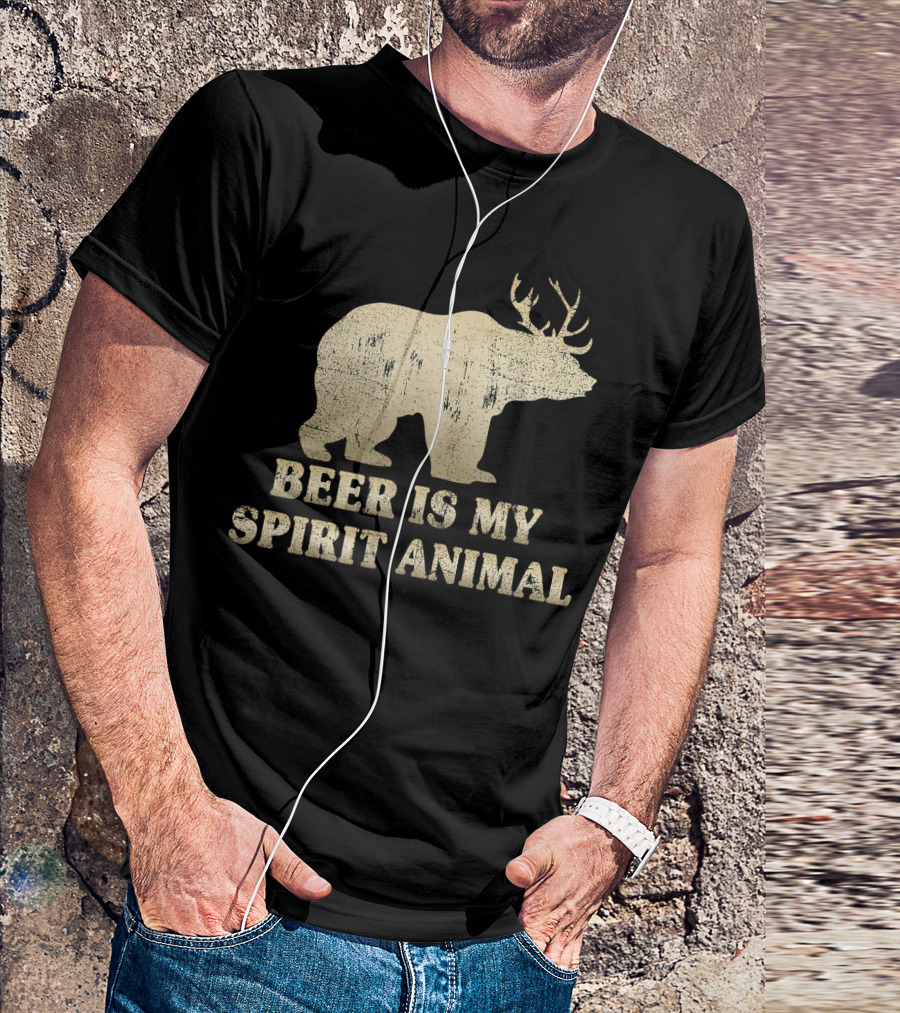 Beer Is My Spirit Animal Bear With Deer Antlers T-Shirt
