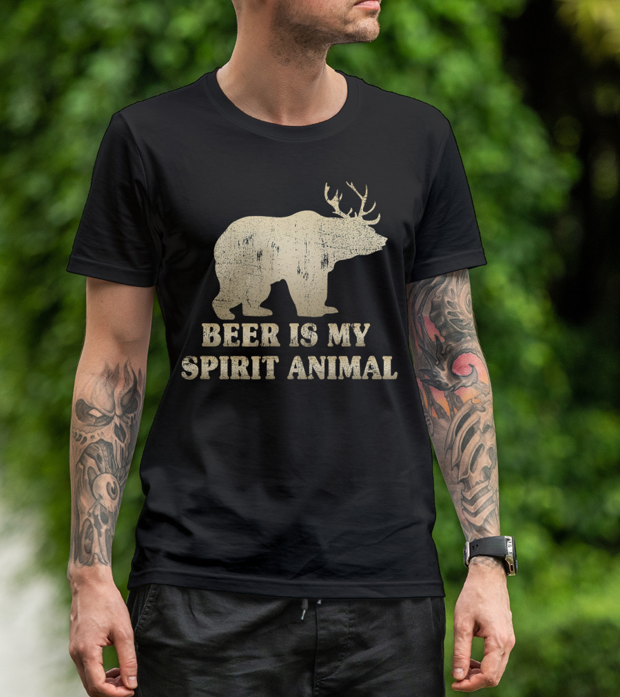 Beer Is My Spirit Animal Bear With Deer Antlers T-Shirt