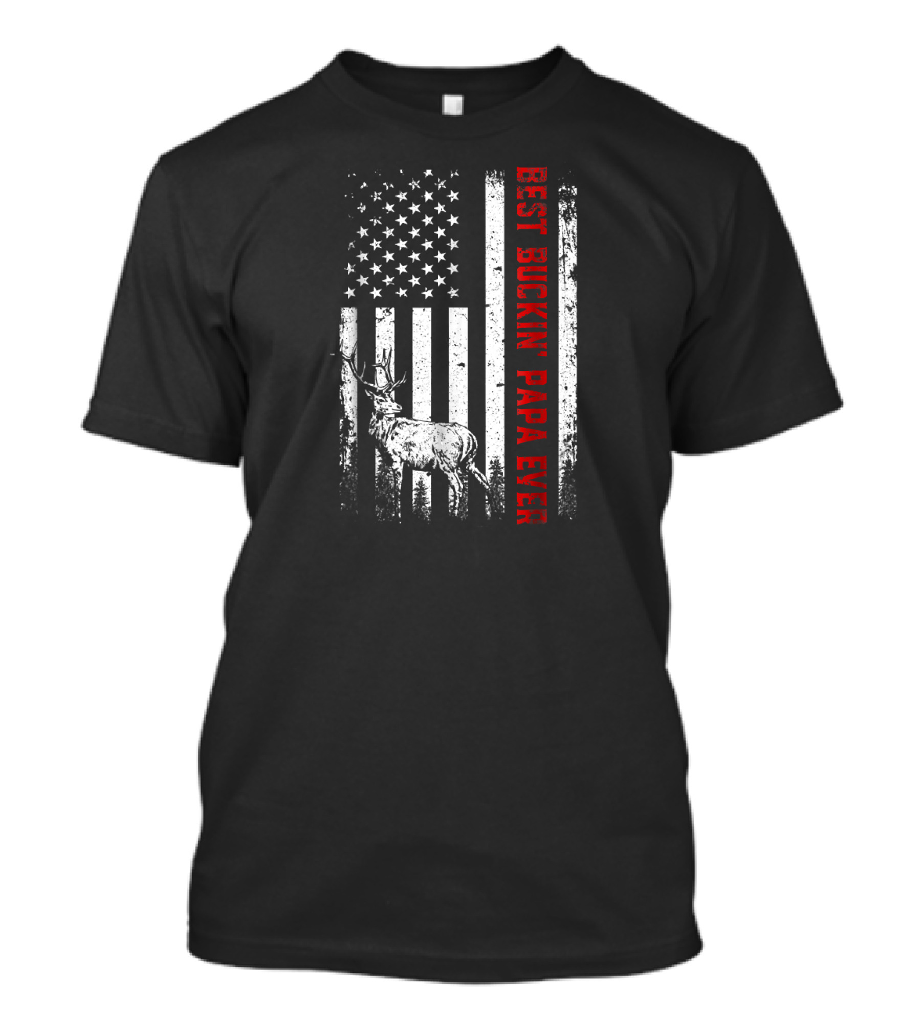 Best Buckin' Papa Ever Deer Hunt American Flag Deer T-Shirt