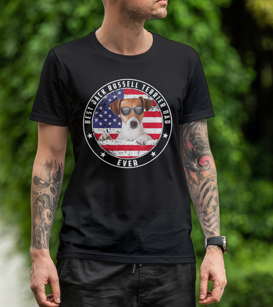 Best Jack Russell Terrier Dad Ever American Flag T-Shirt