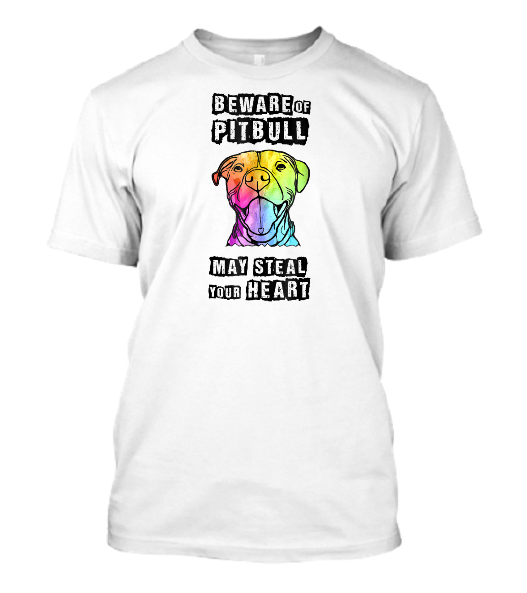 Beware Of Pitbull May Steal Your Heart Rainbow Dog T-Shirt