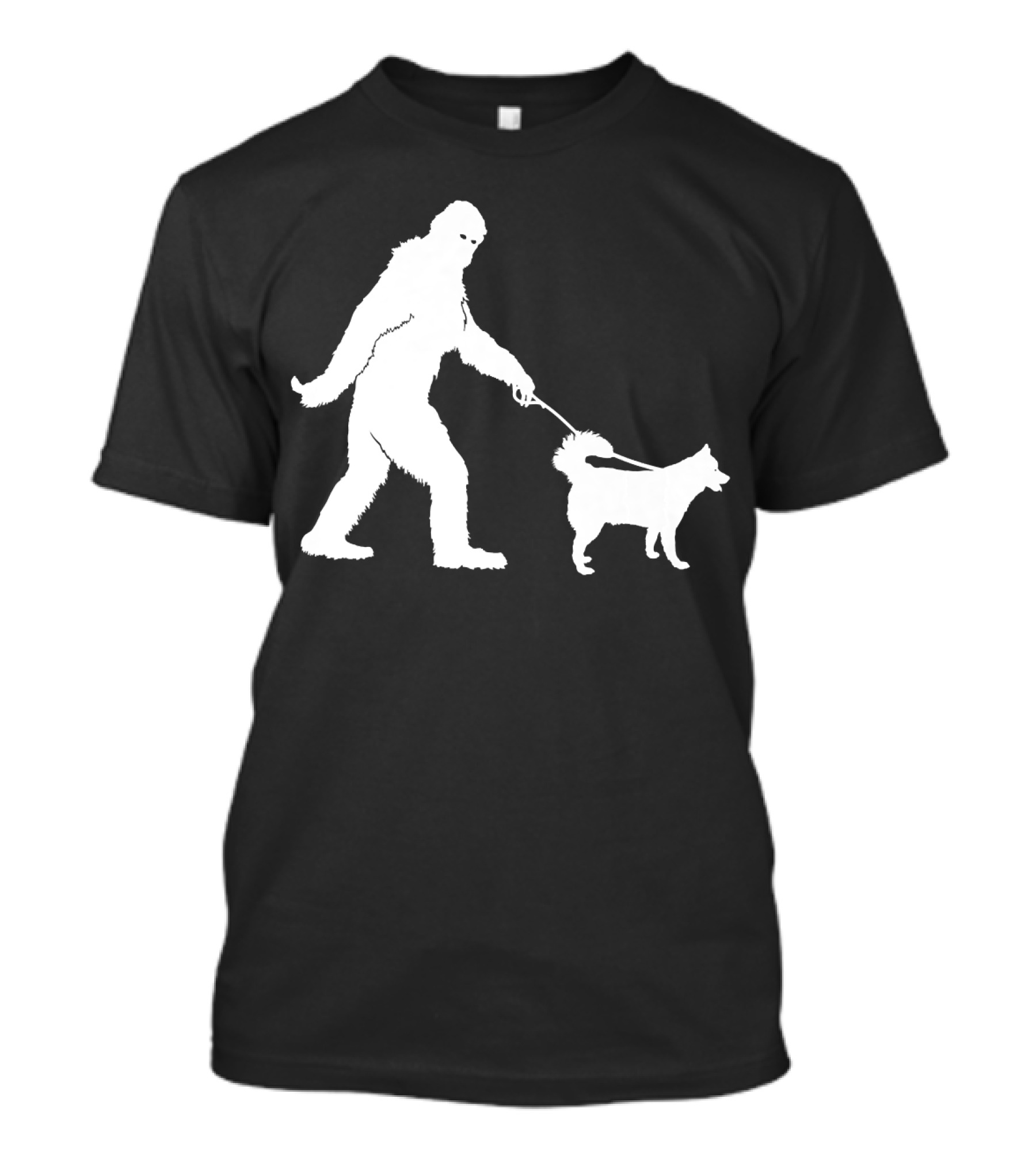 Bigfoot Sasquatch Walking Husky Dog Lovers T-Shirt