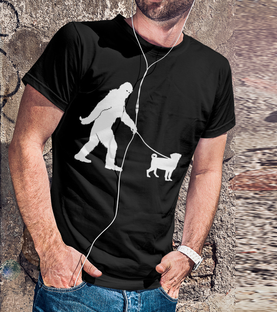 Bigfoot Sasquatch Walking Pug Dog Lovers T-Shirt