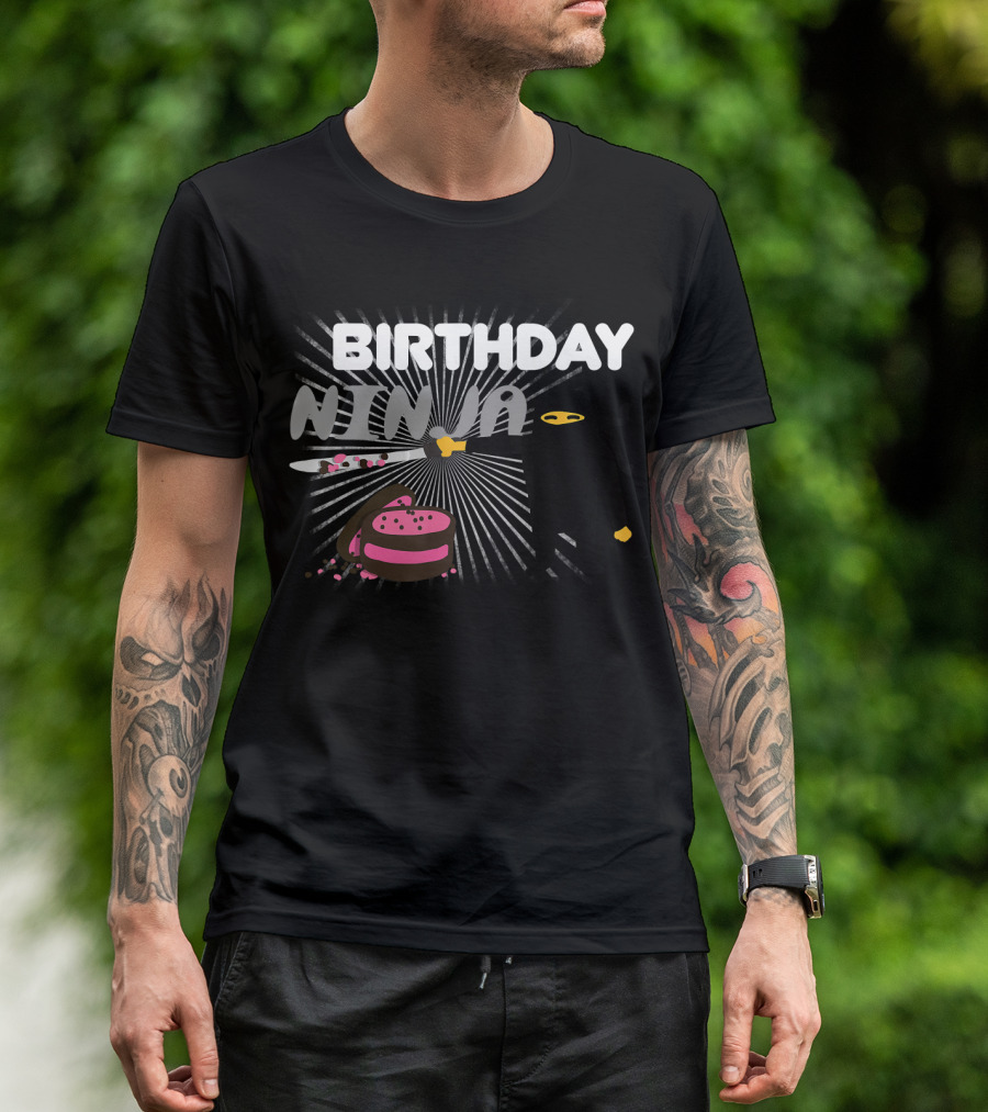 Birthday Ninja Funny Cool Martial Celebration With Cake And Sword T-Shirt