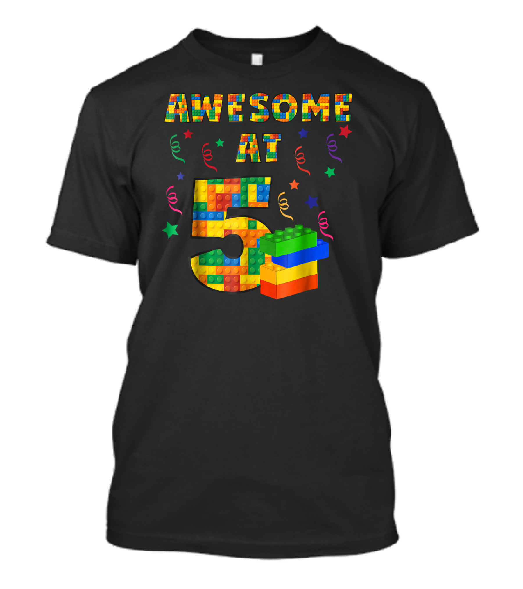 Awesome At 5 Building Bloc Birthday T-Shirt