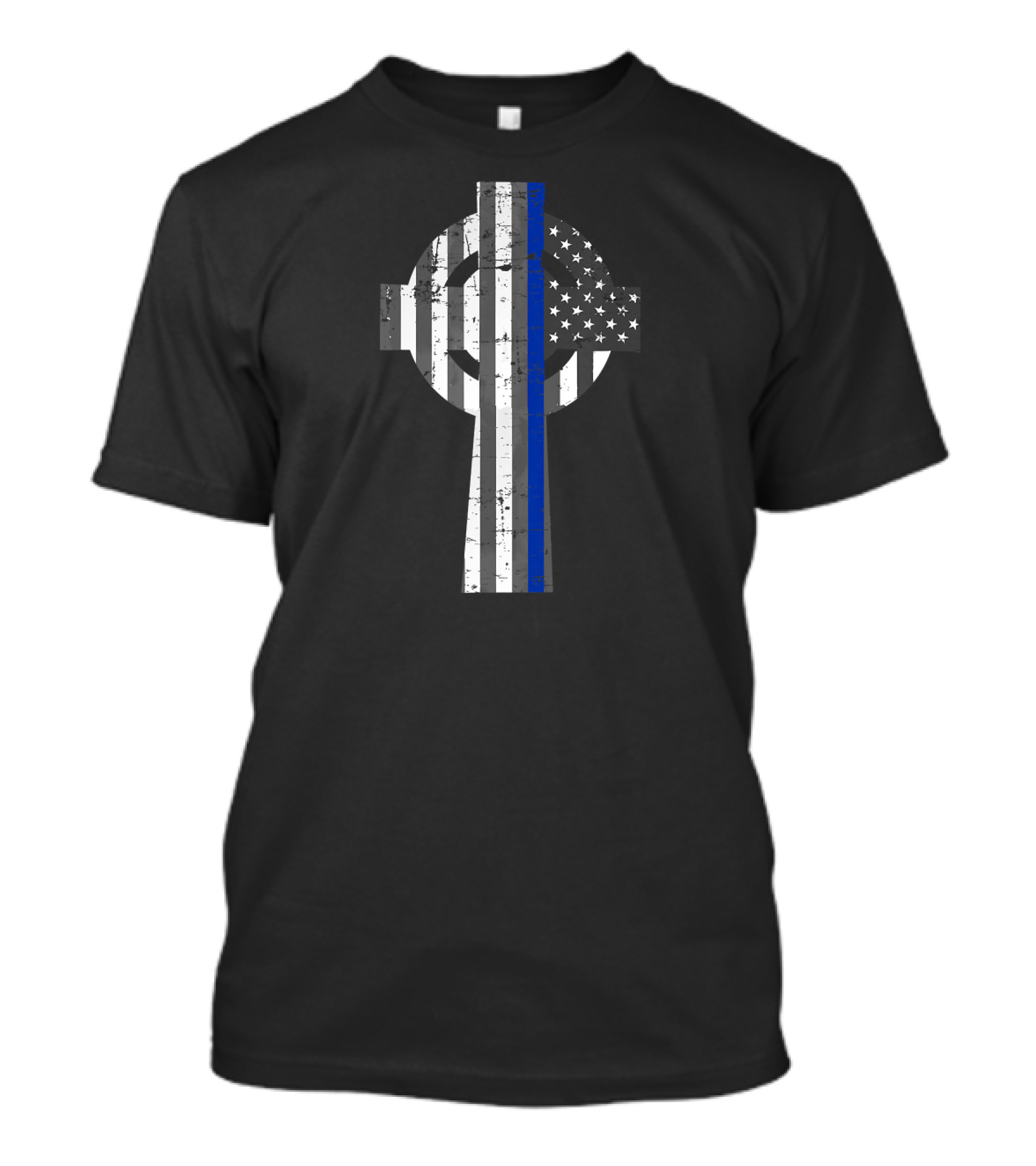 Blue Thin Line Flag Celtic Cross T-Shirt