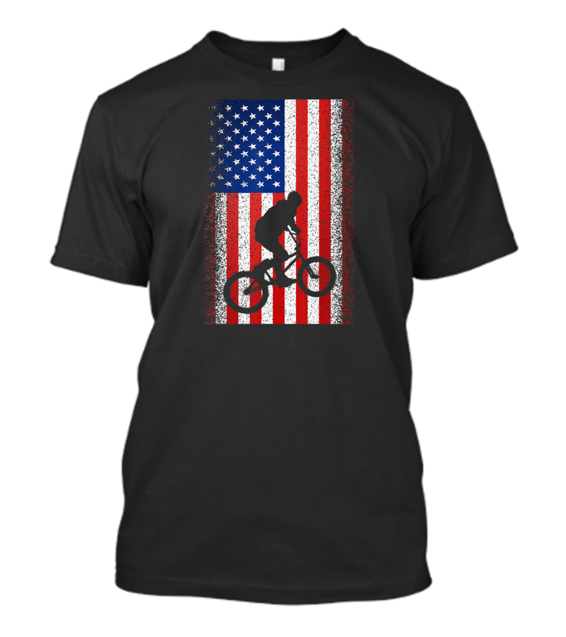 BMX Bike Silhouette On American Flag For 4th Of July T-Shirt
