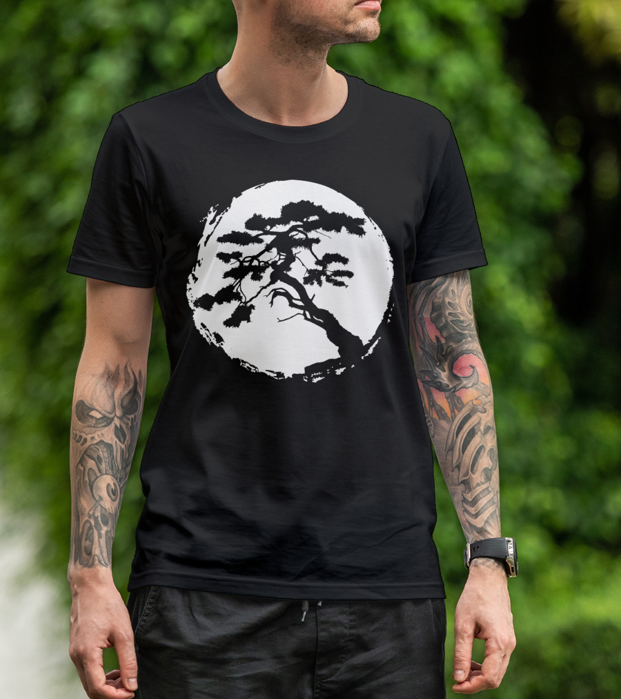 Bonsai Tree Japanese Zen Master Ink Circle T-Shirt