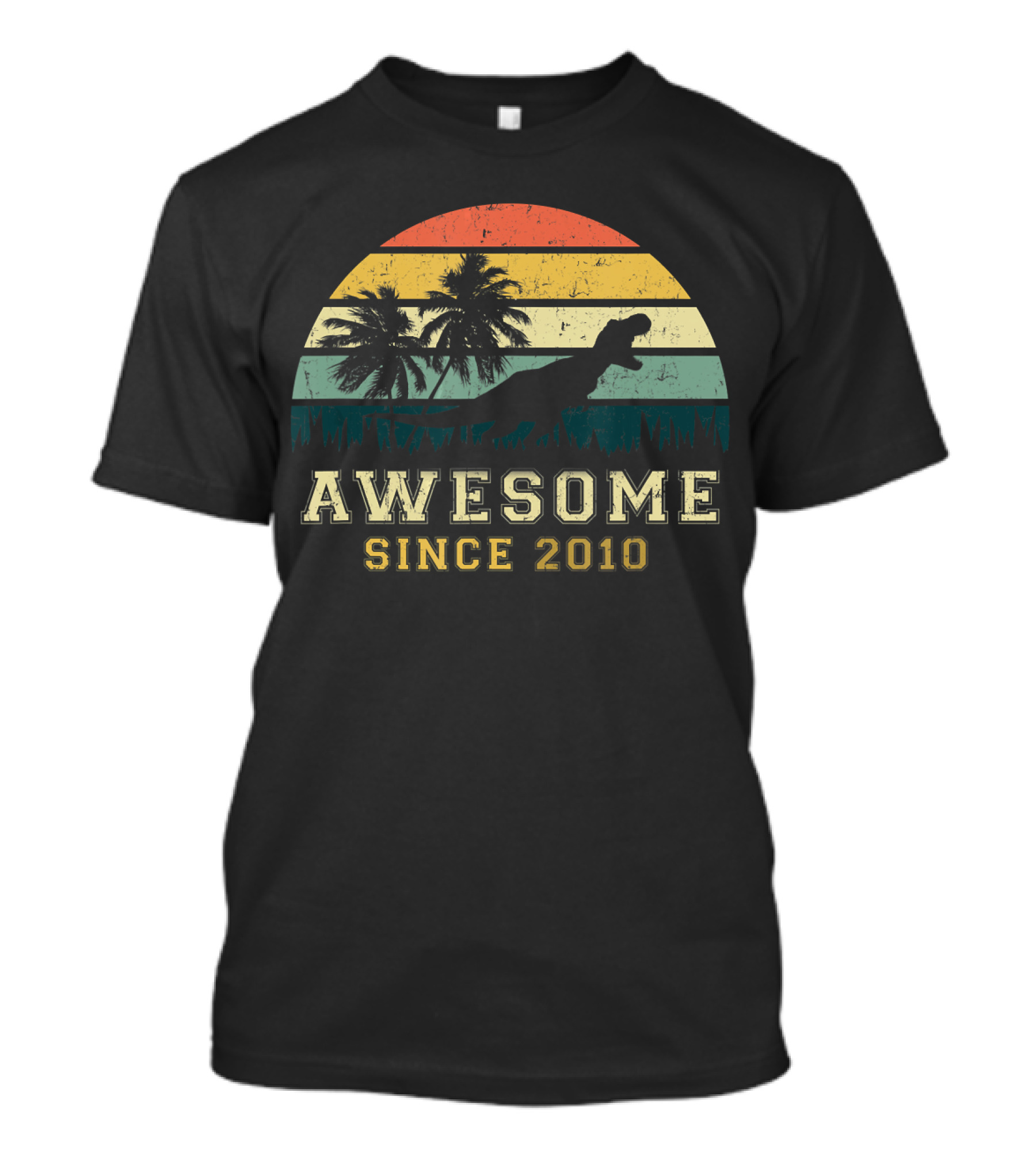 Awesome Since 2010 Dinosaur Silhouette Retro Sunset T-Shirt
