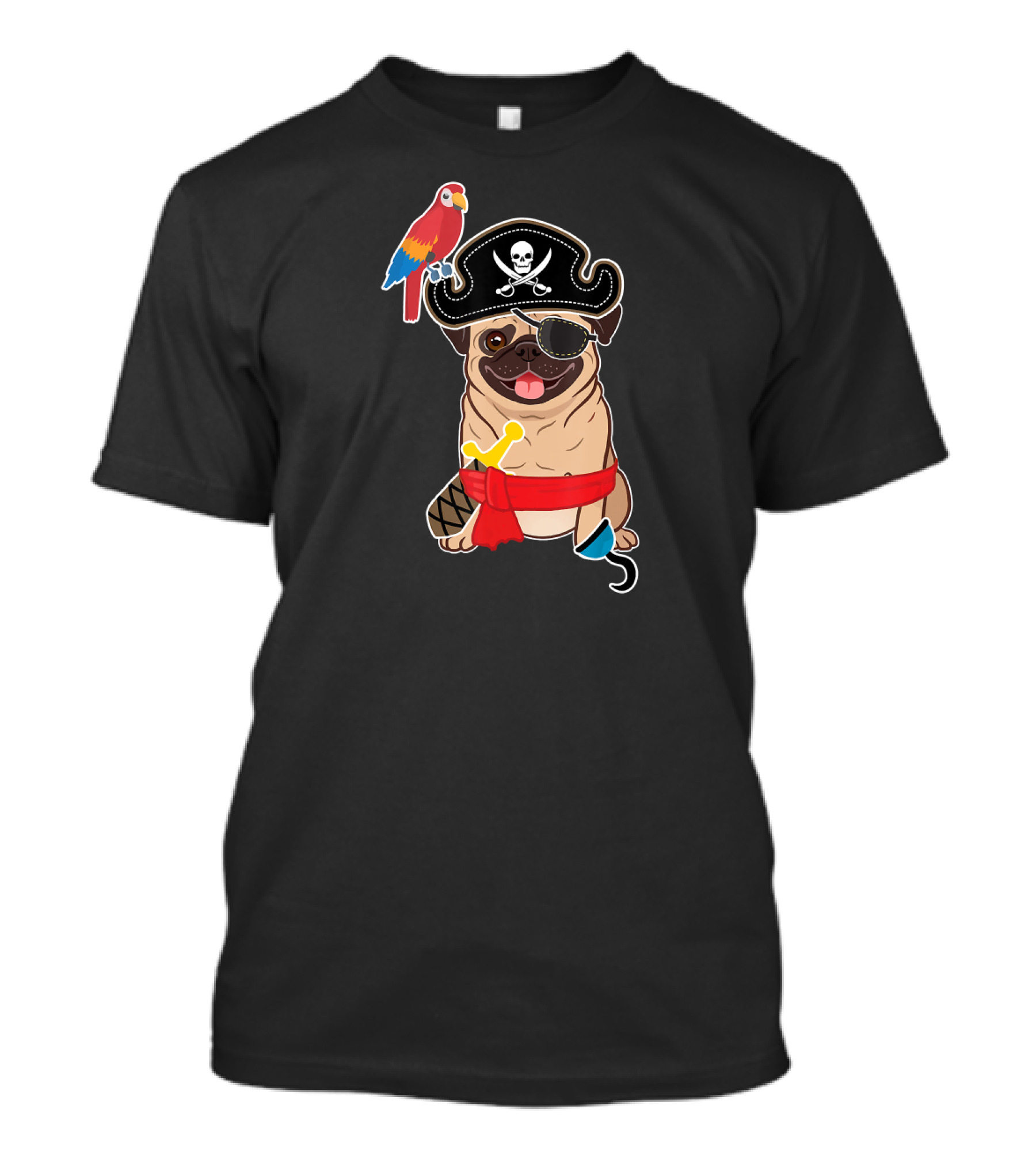Boy Kid Son Pug Pirate Hook Eyepatch Parrot Skull Crossbones Hat T-Shirt
