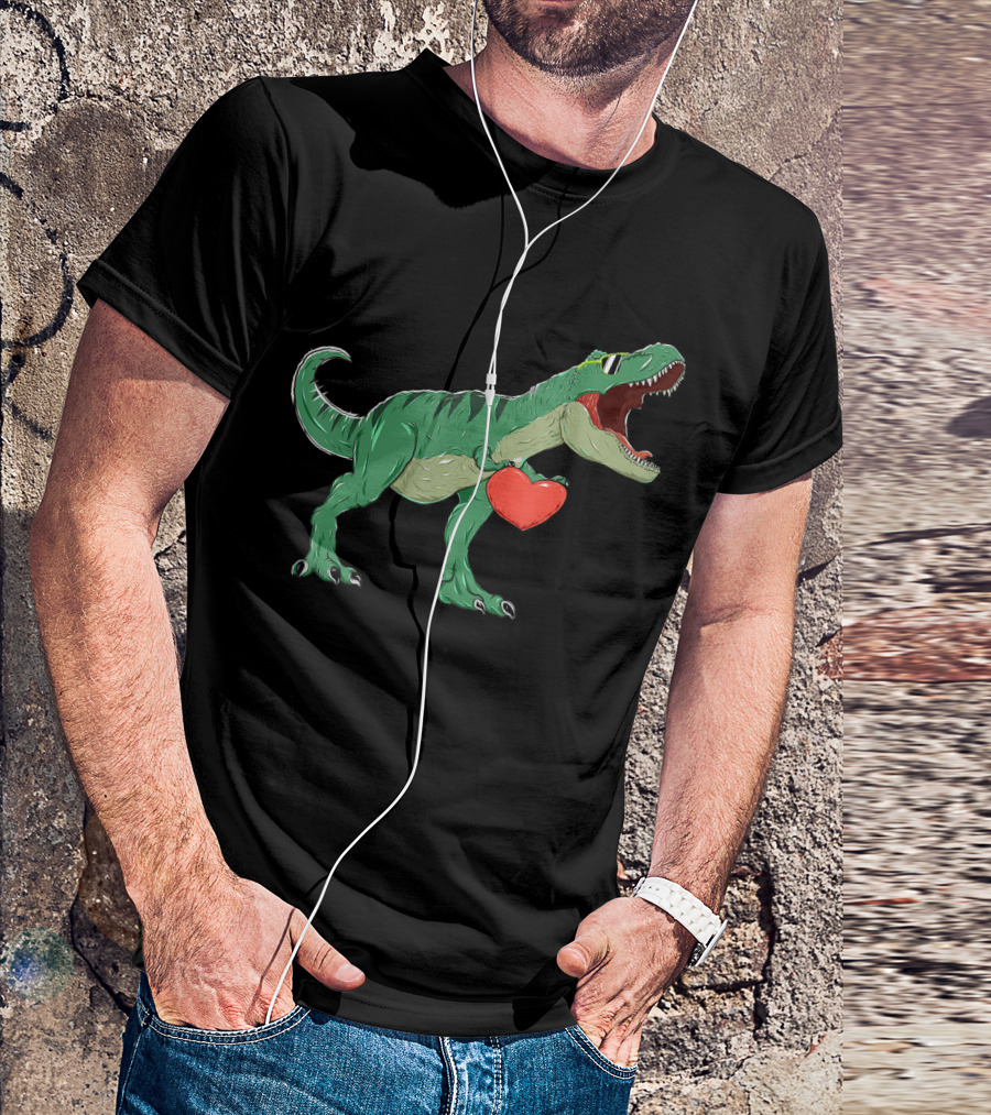 Boys Valentines Day Dinosaur With Heart T-Shirt