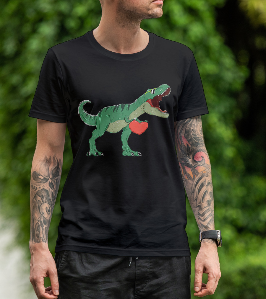 Boys Valentines Day Dinosaur With Heart T-Shirt