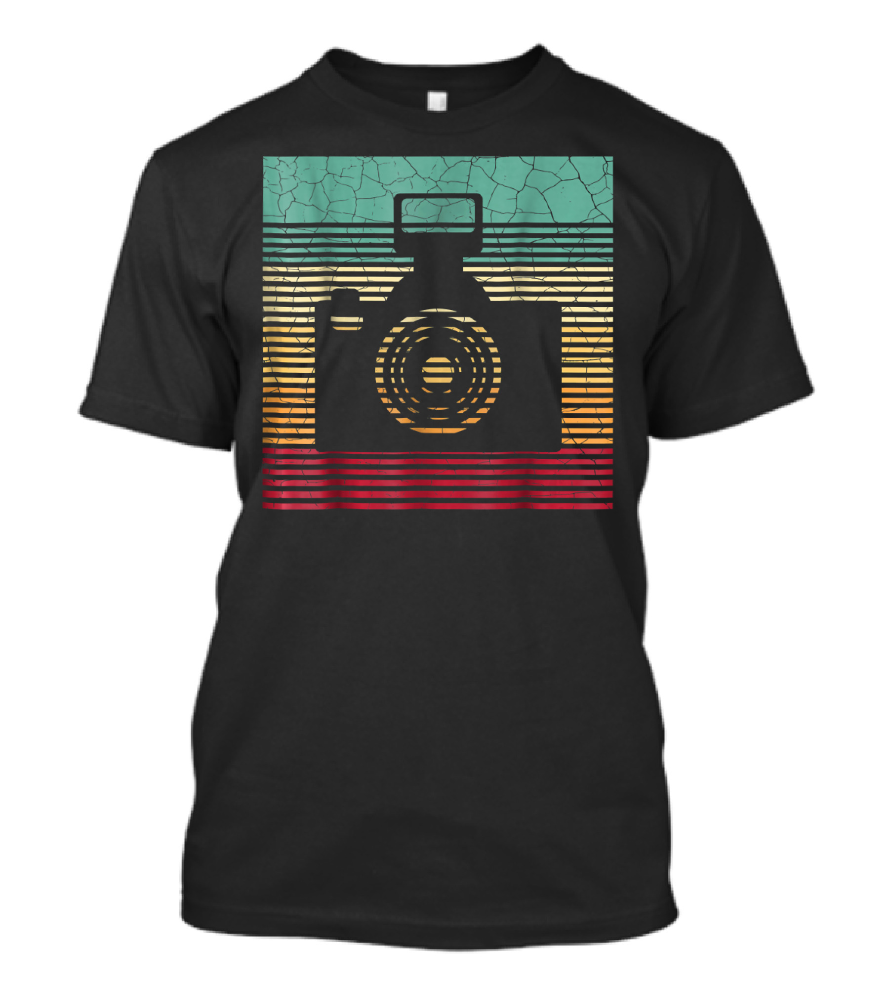 Vintage Camera Photography Retro Stripes T-Shirt