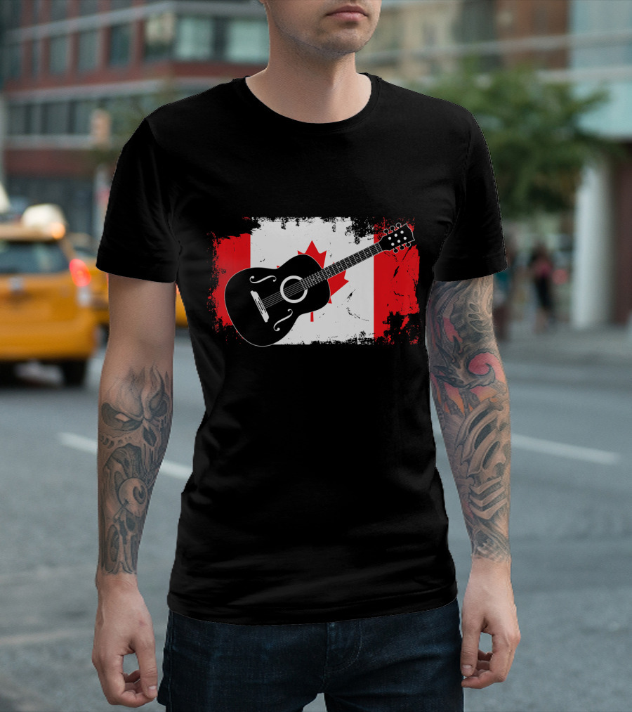 Canada Flag Guitarist Canadian Guitar Maple Leaf T-Shirt