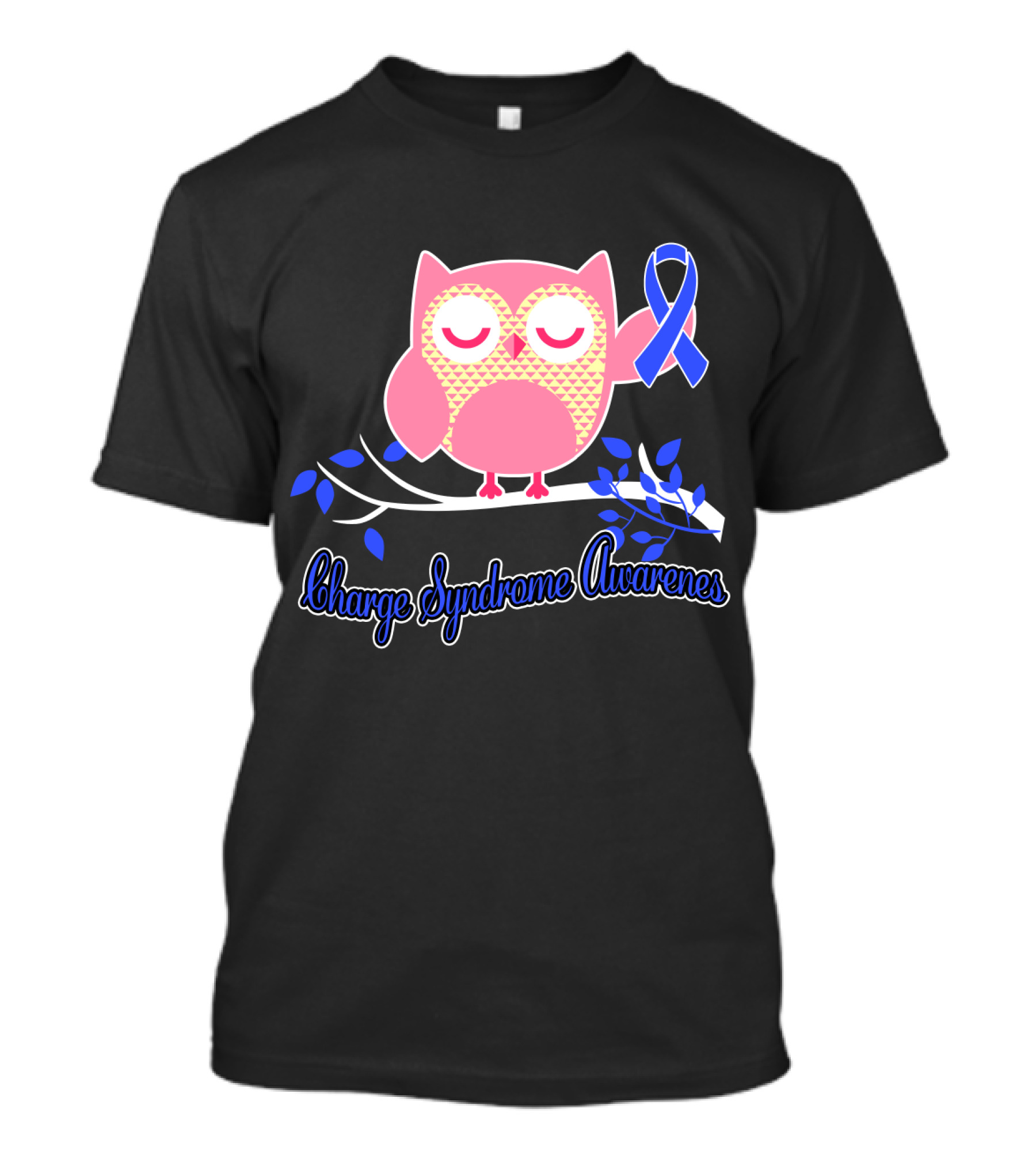 Charge Syndrome Awareness Owl With Blue T-Shirt