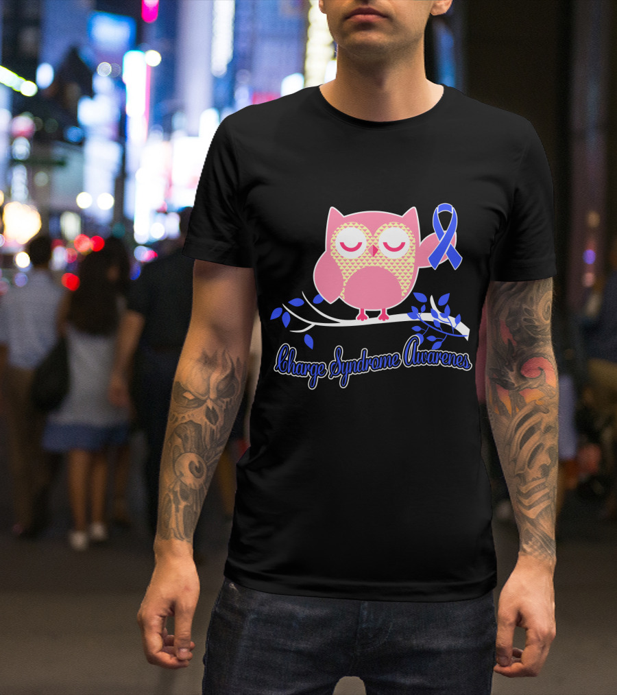 Charge Syndrome Awareness Owl With Blue T-Shirt