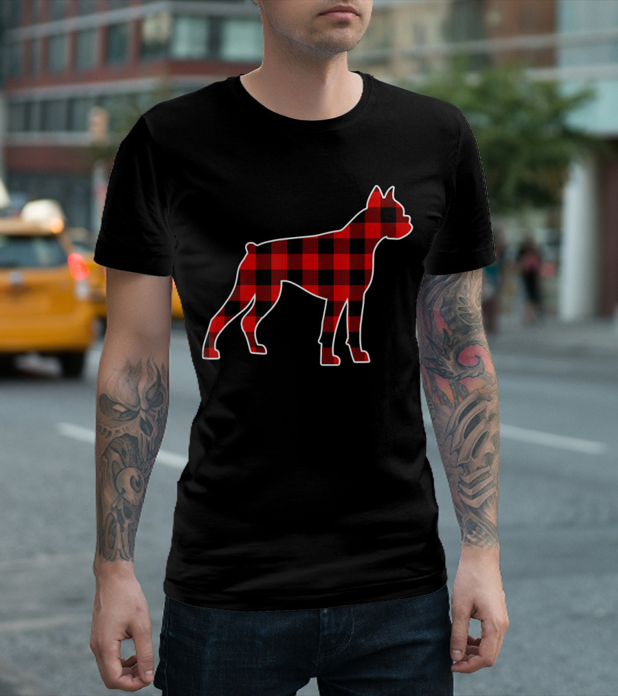 Christmas Boxer Dog Red Plaid Lumberjack T-Shirt