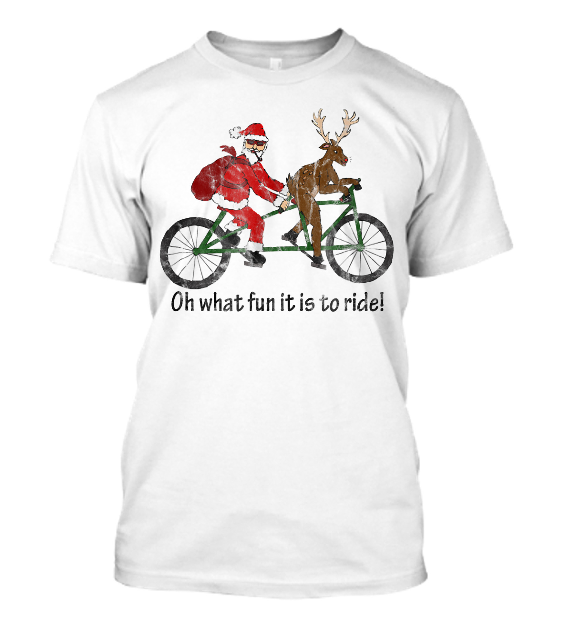 Oh What Fun It Is To Ride Christmas Mountain Biking Hipster Santa T-Shirt