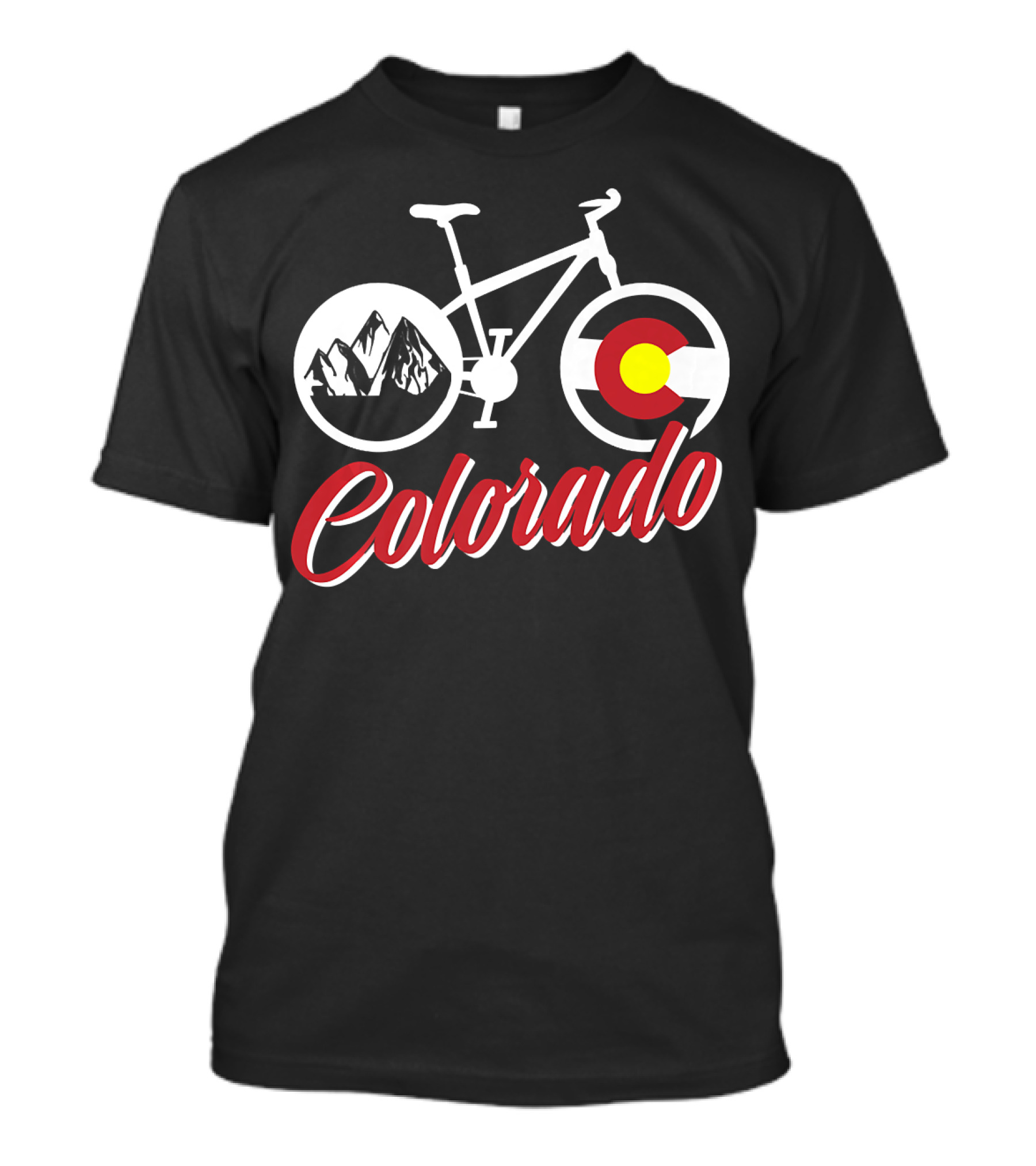 Colorado Bicycle With Mountain Peaks And State Flag Elements T-Shirt