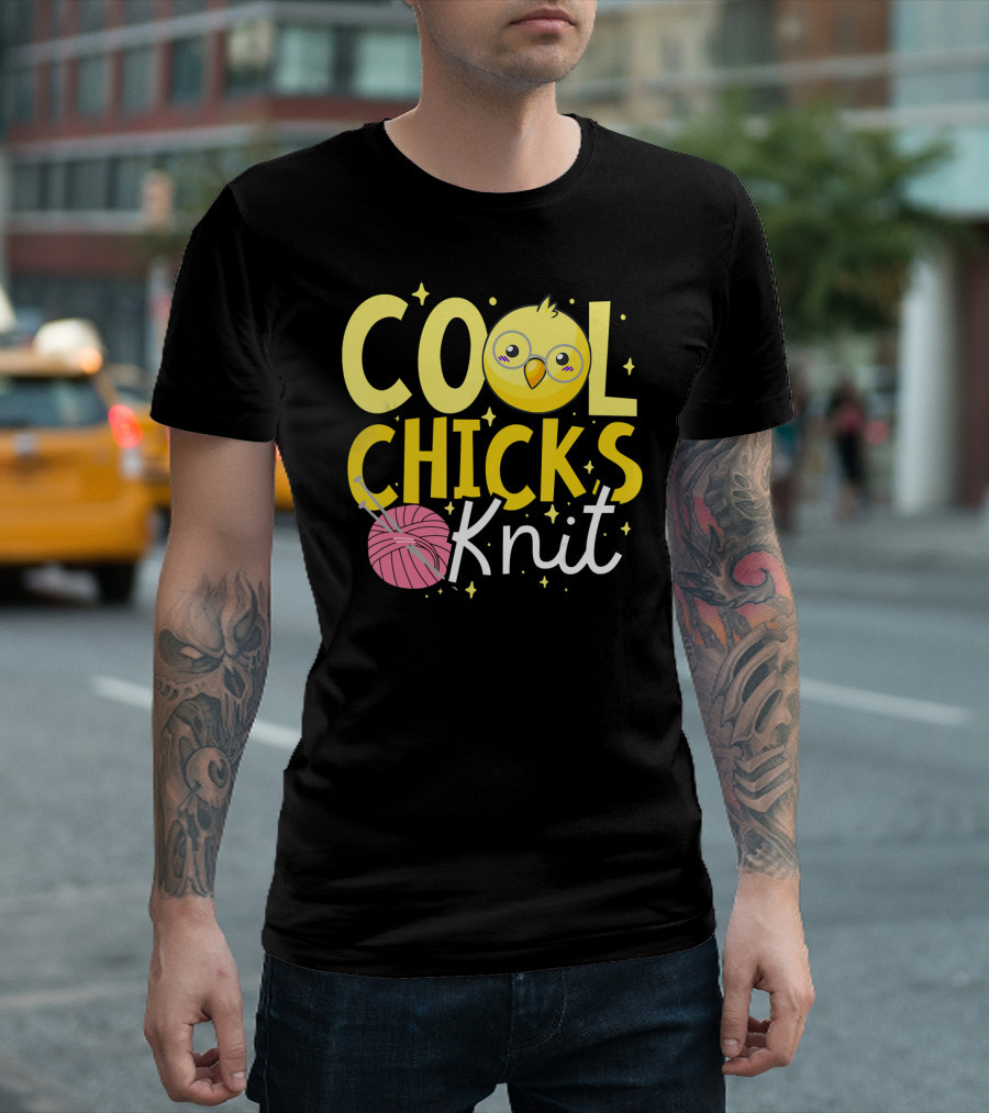 COOL CHICKS KNIT Yellow Chick Yarn Knitting Cute Cartoon T-Shirt