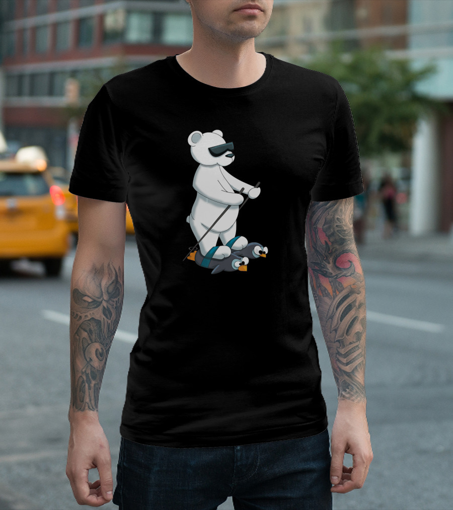 Cool Christmas Polar Bear Skiing on Penguin Skis T-Shirt