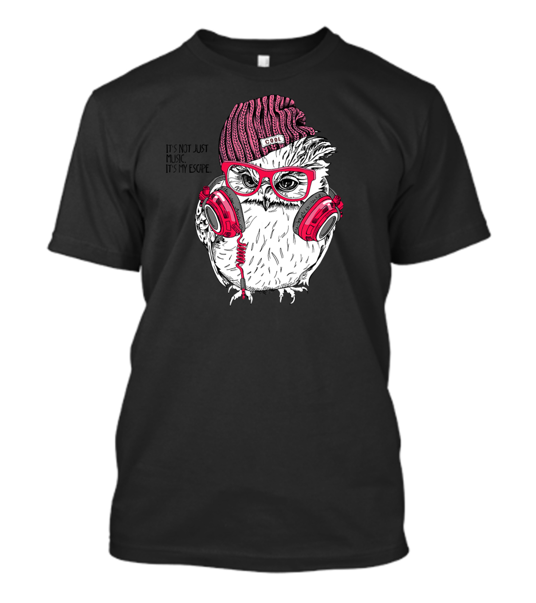 Cool Owl With Headphones Beanie Glasses Music Escape Bird Lovers T-Shirt