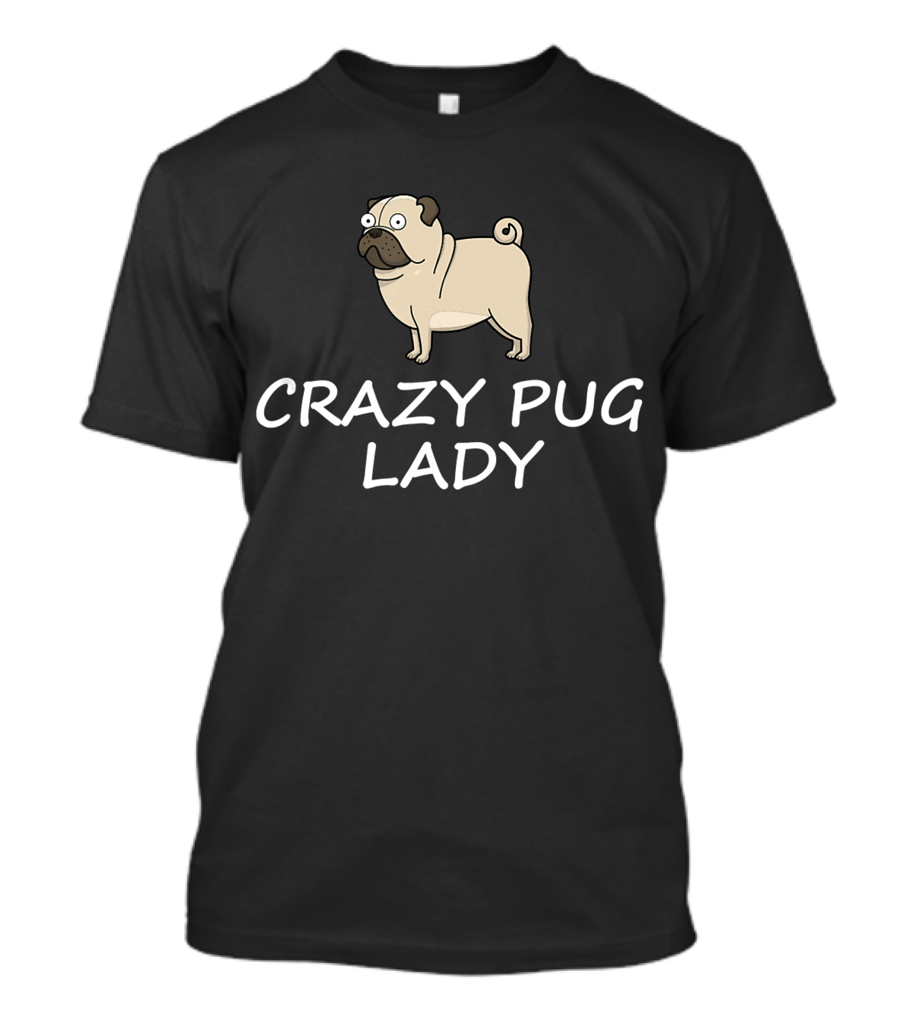 CRAZY PUG LADY Cute Cartoon Pug T-Shirt