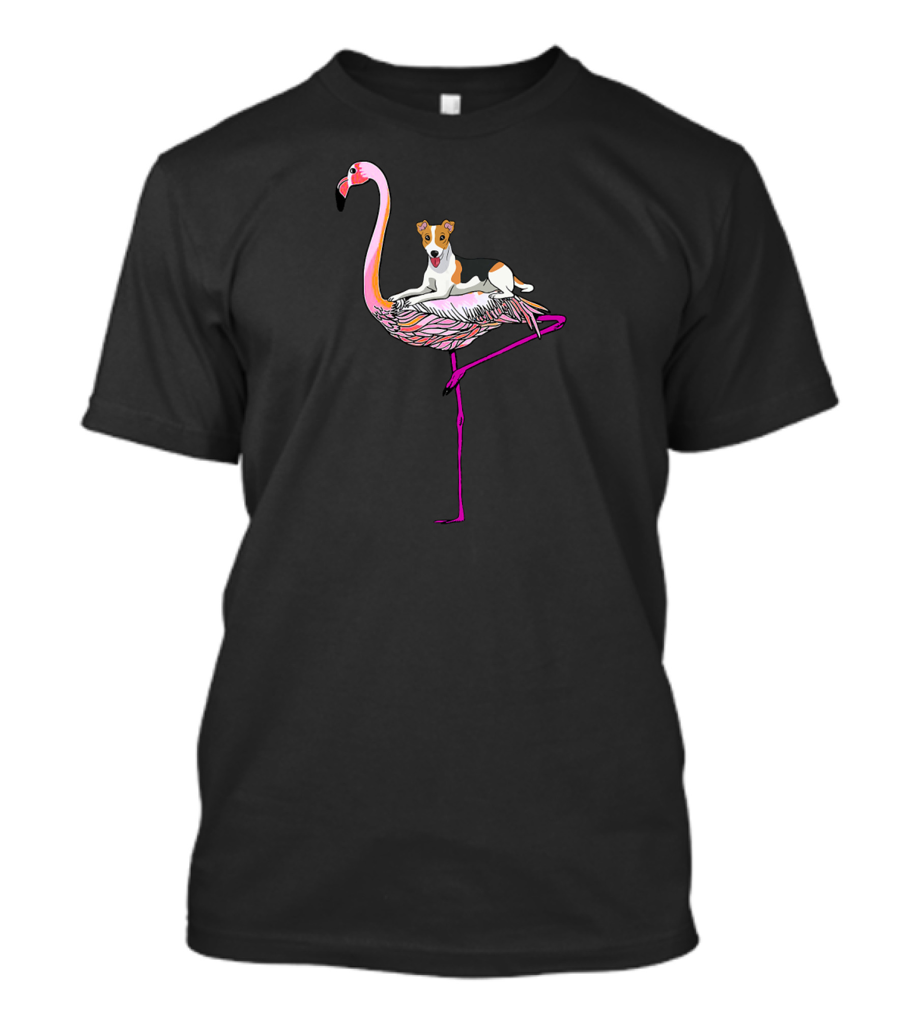 Jack Russell Terrier On Pink Flamingo Riding Adventure T-Shirt