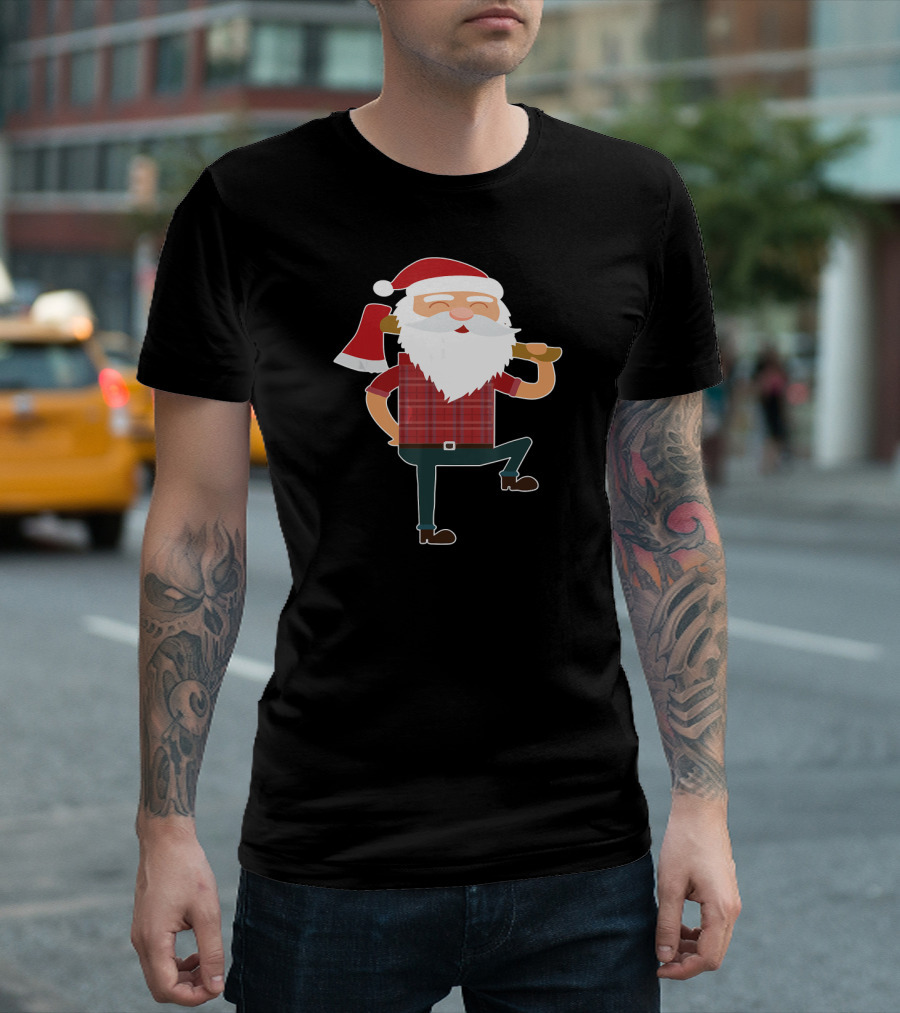 CUTE LUMBERJACK SANTA Funny Ugly Christmas Axe Plaid T-Shirt