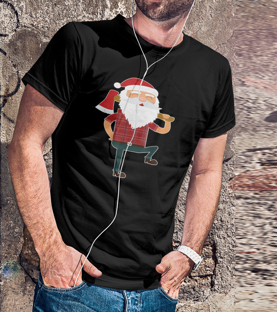 CUTE LUMBERJACK SANTA Funny Ugly Christmas Axe Plaid T-Shirt