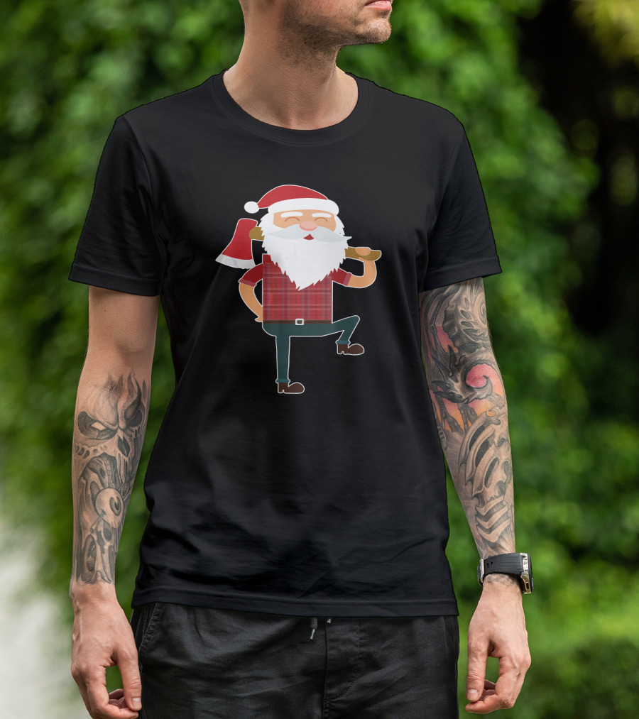 CUTE LUMBERJACK SANTA Funny Ugly Christmas Axe Plaid T-Shirt