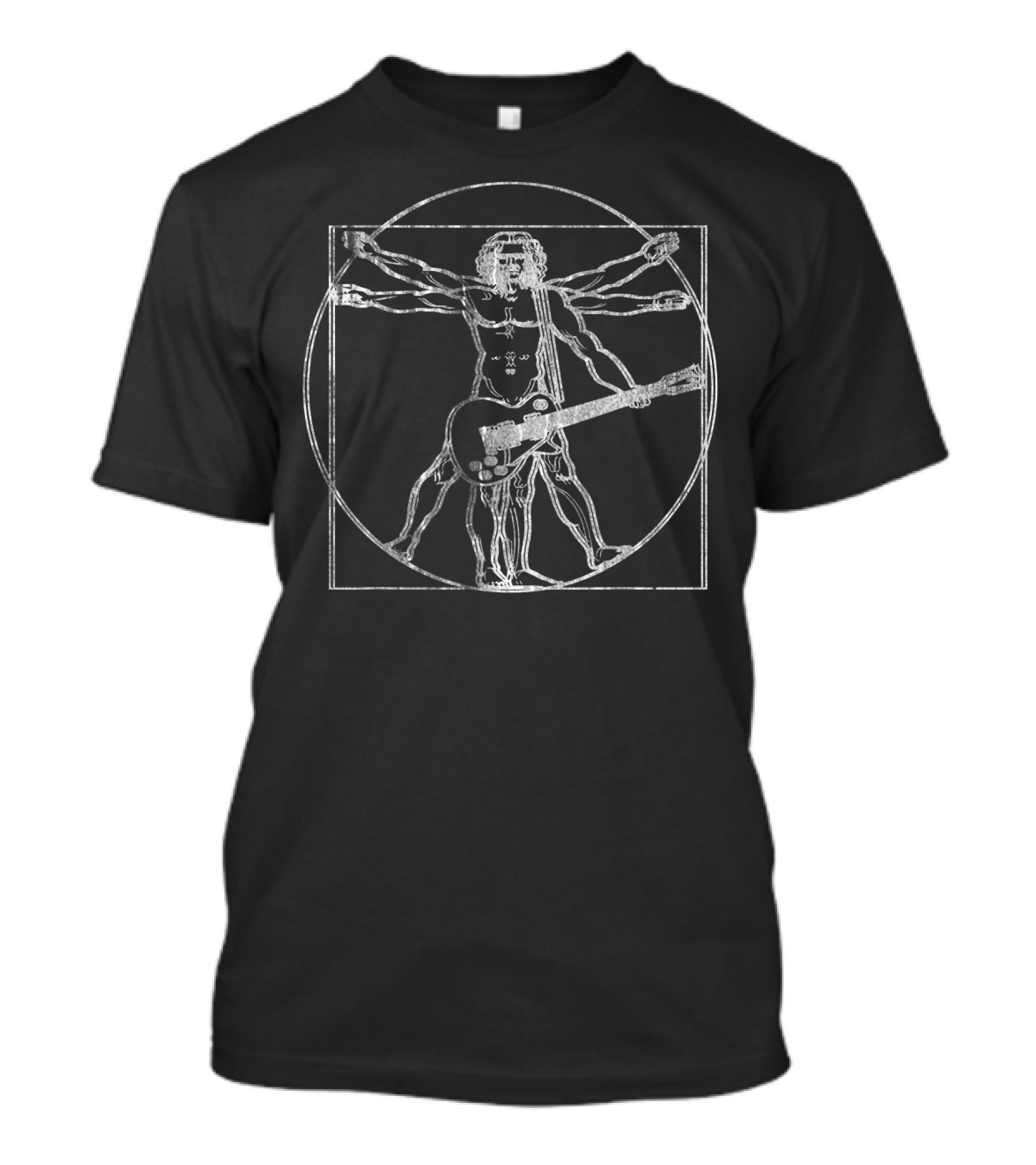 Da Vinci Guitarist Inspired Musical Art Vitruvian Rock Fusion T-Shirt
