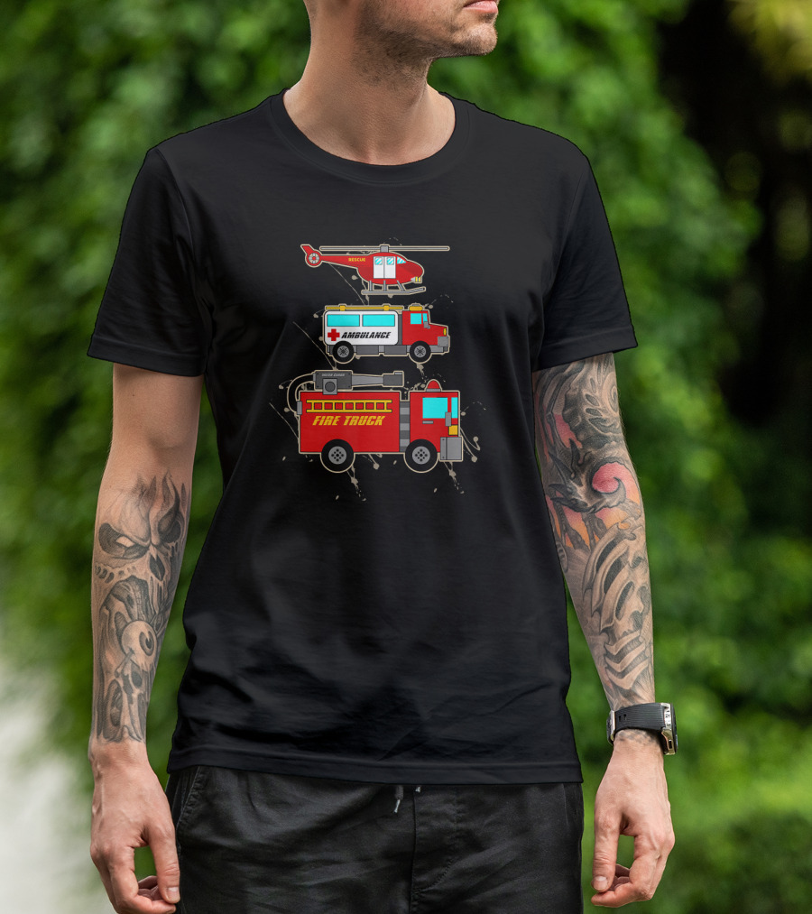EMS Fire Truck Ambulance Rescue Helicopter Emergency Vehicle Team T-Shirt
