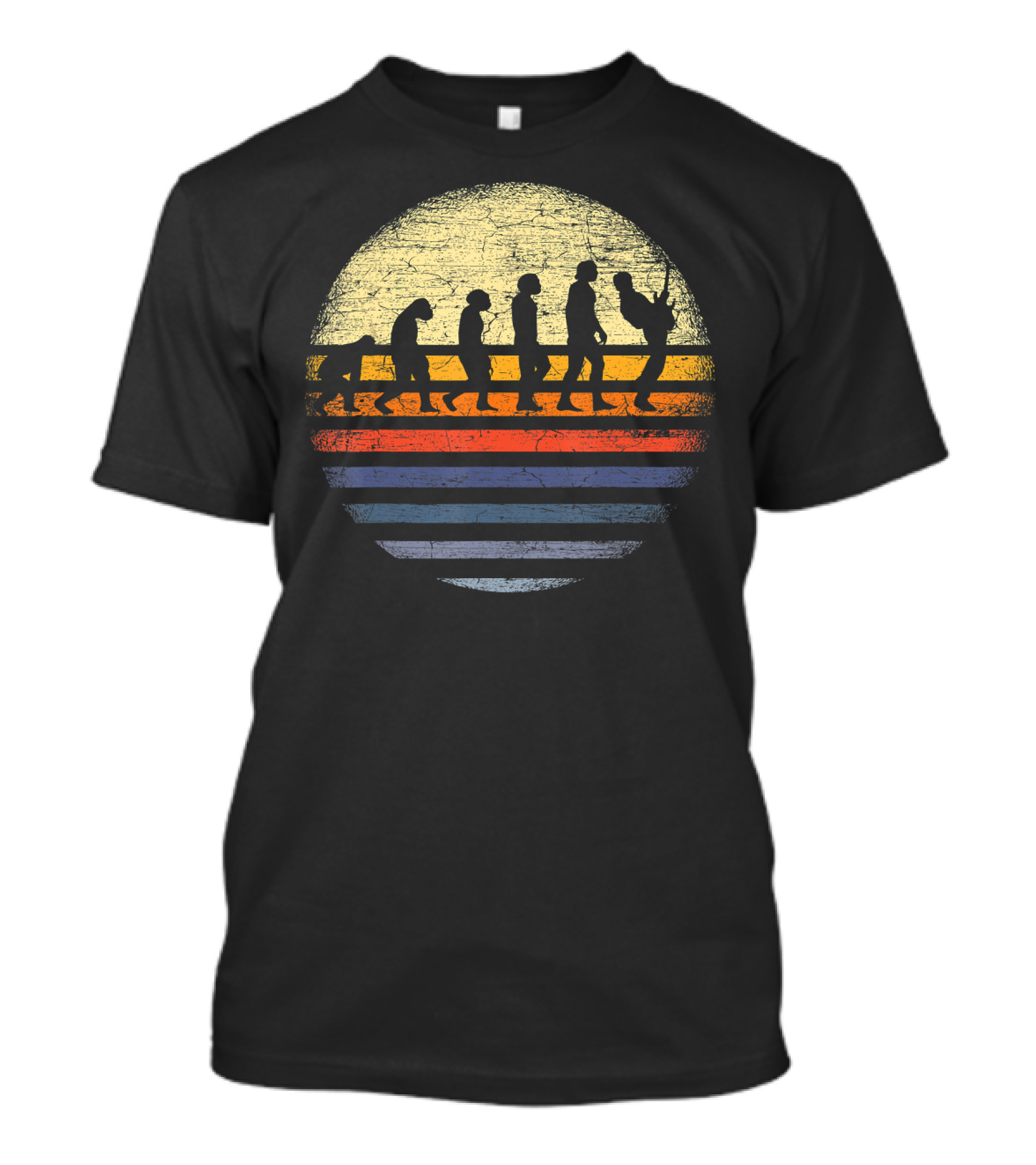 Evolution Of Man To Guitarist In Vintage Sunset Colors T-Shirt